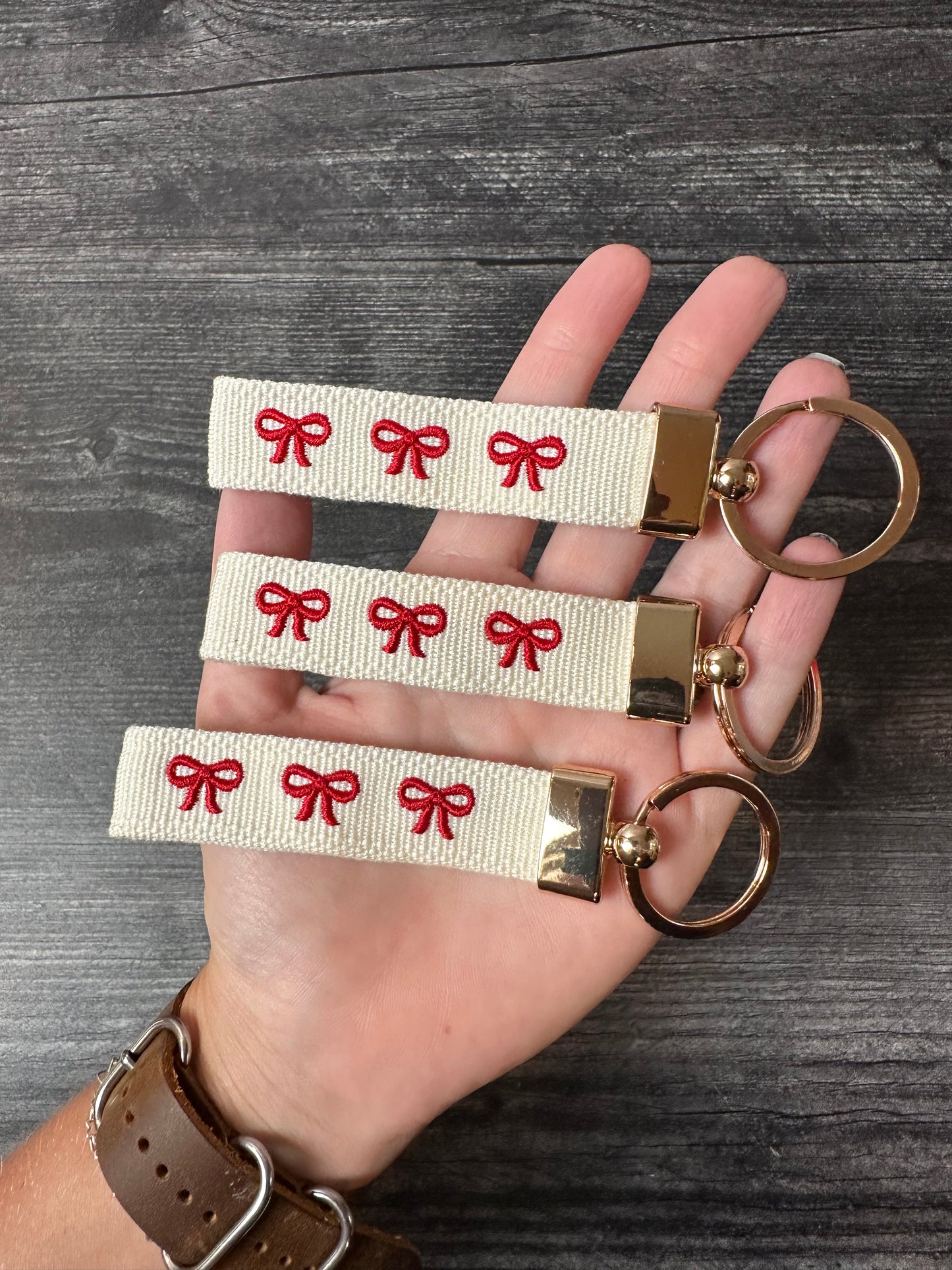 Red Bows Embroidered Keychain