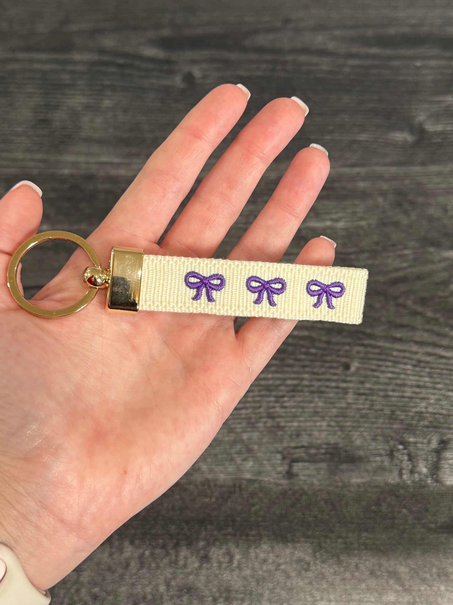 Purple Bows Embroidered Keychain