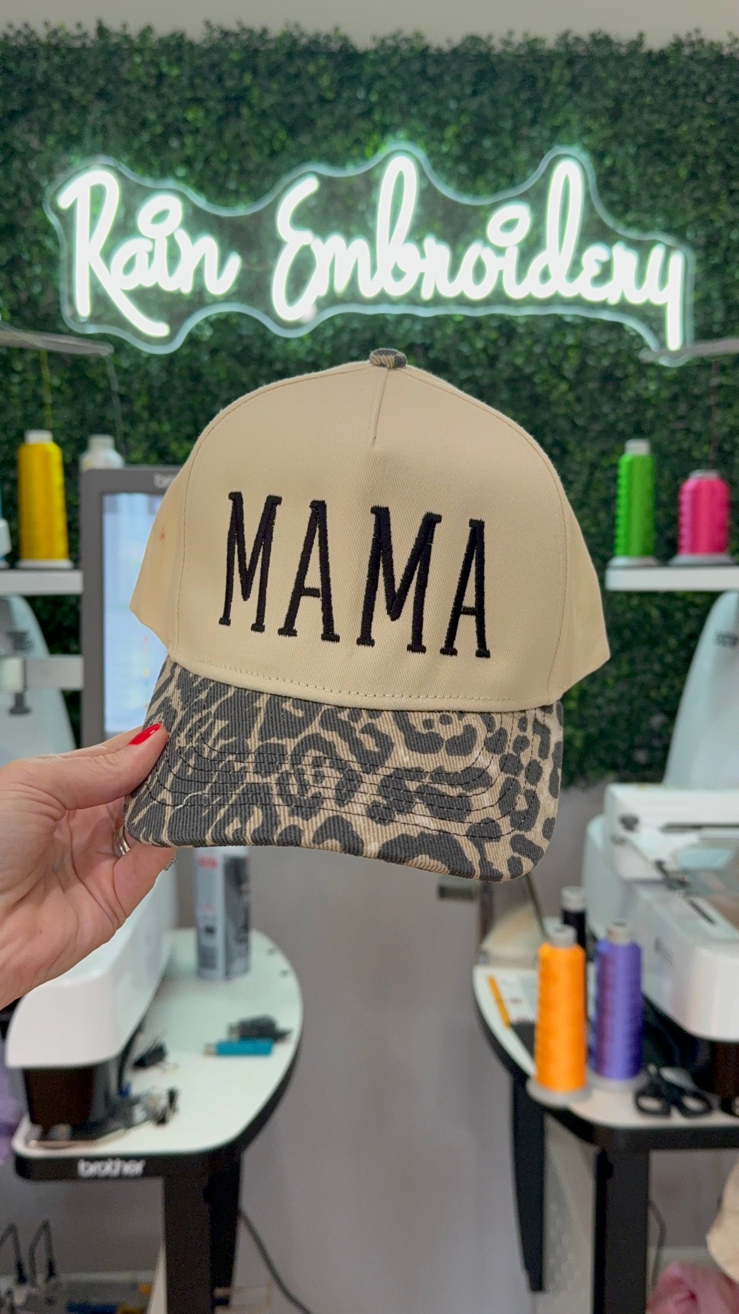 MAMA leopard embroidered trucker hat