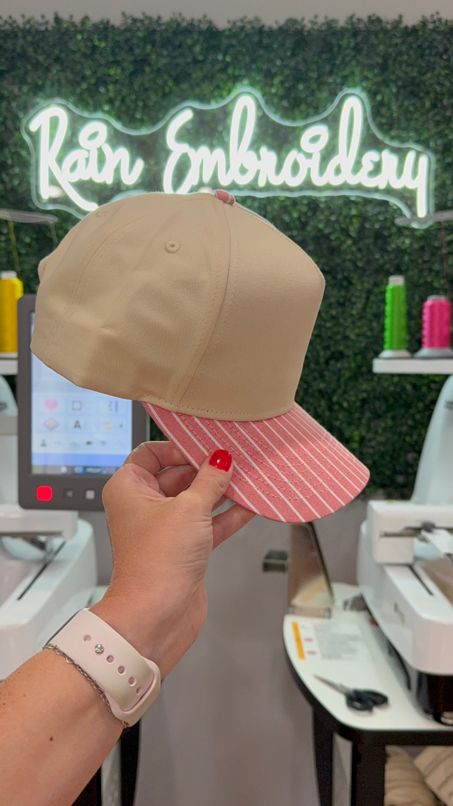 Red Striped Bill (blank) Trucker Hat