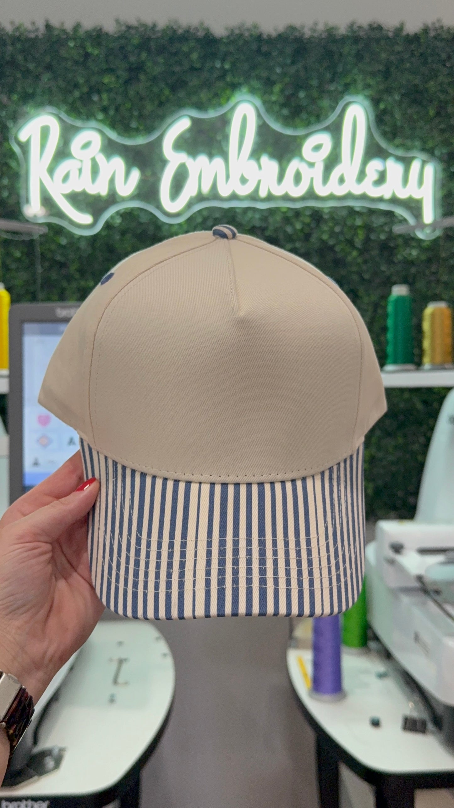 Navy Blue Stripes Trucker Hat (blank)