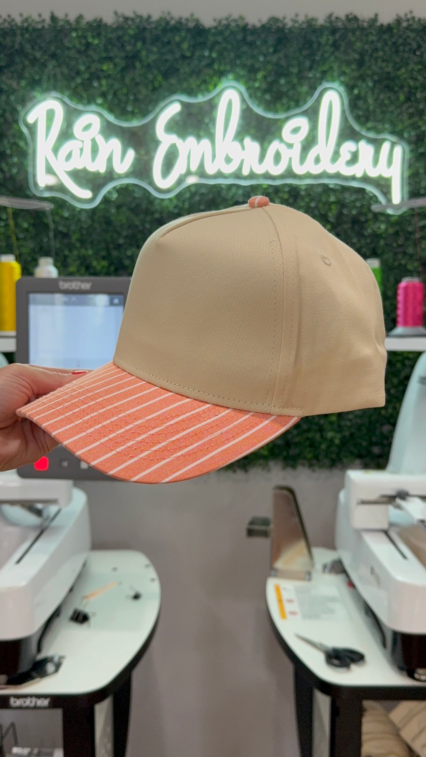 Orange Striped Bill (blank) Trucker Hat