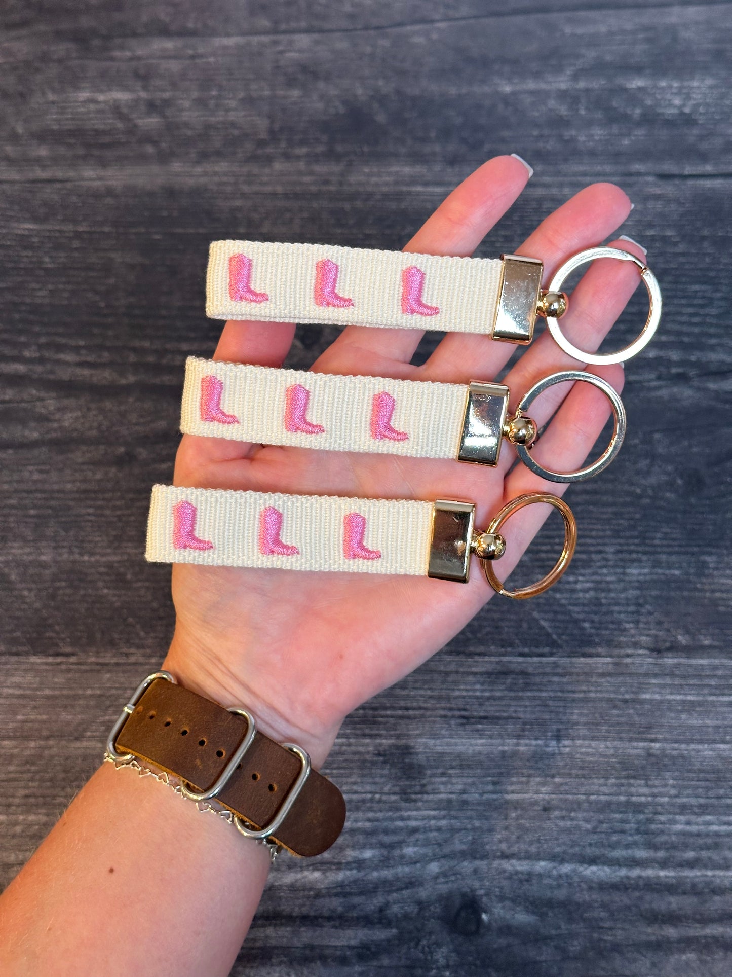 Pink Boot Embroidered Keychain