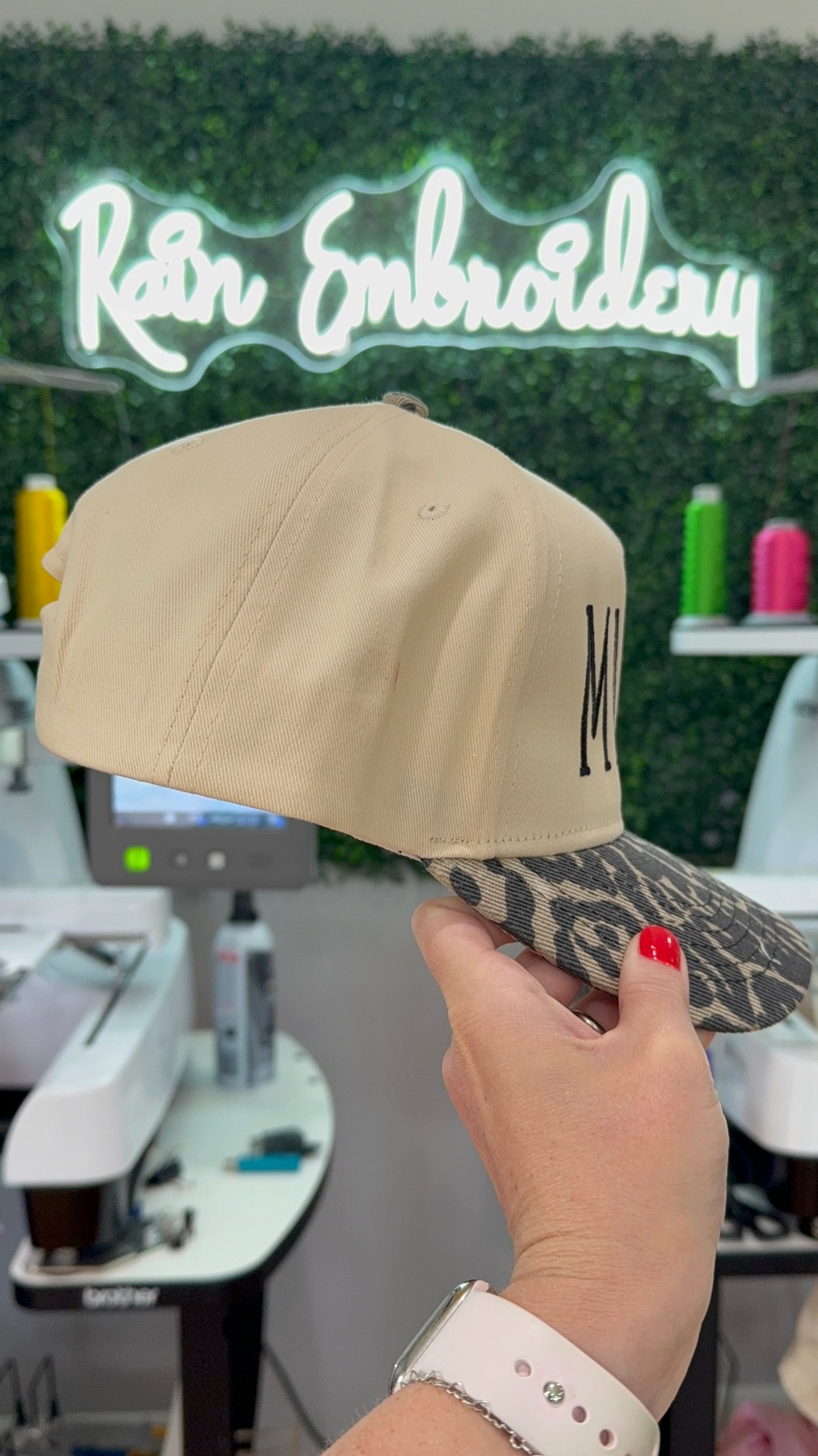 MAMA leopard embroidered trucker hat