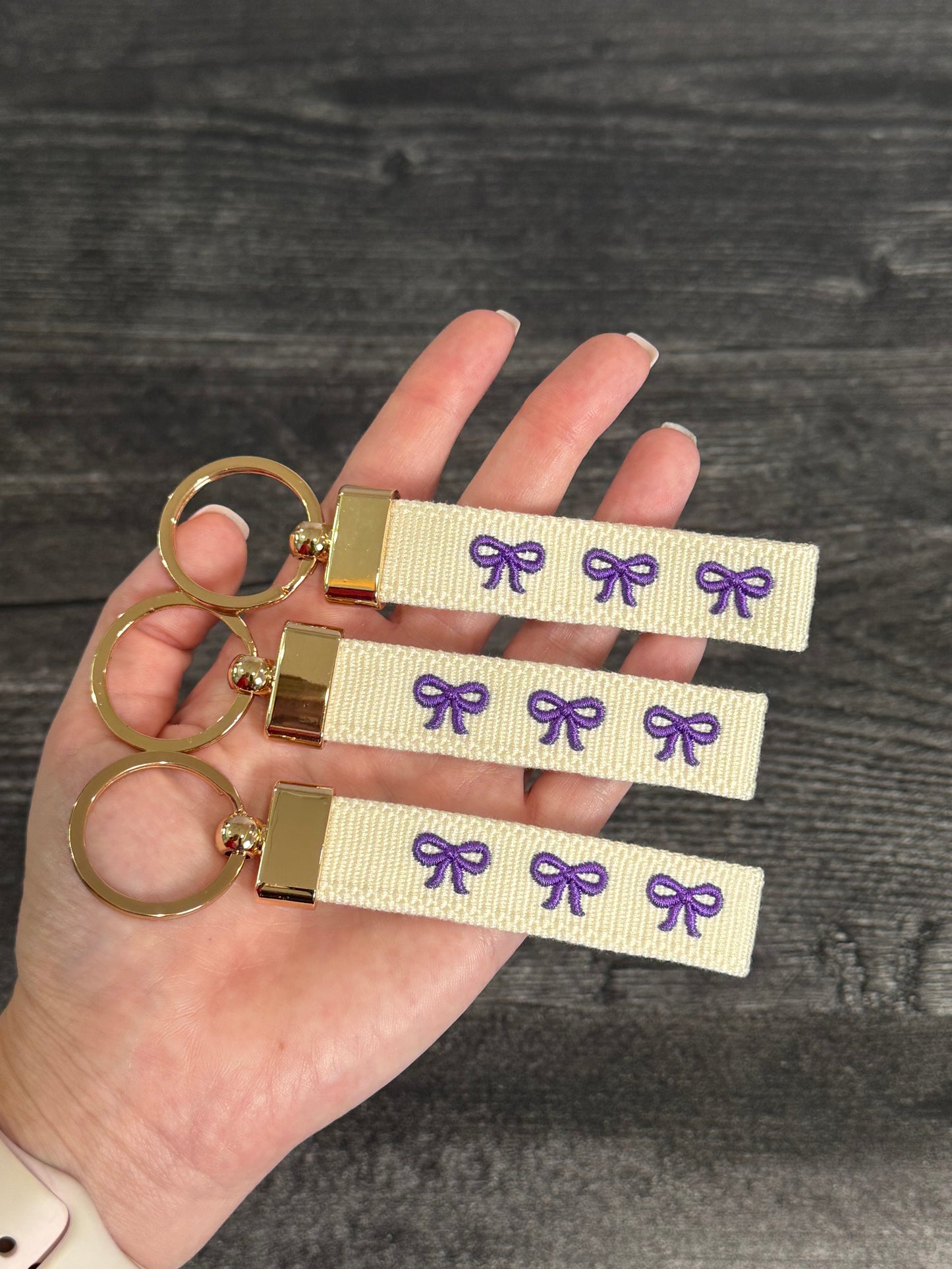 Purple Bows Embroidered Keychain