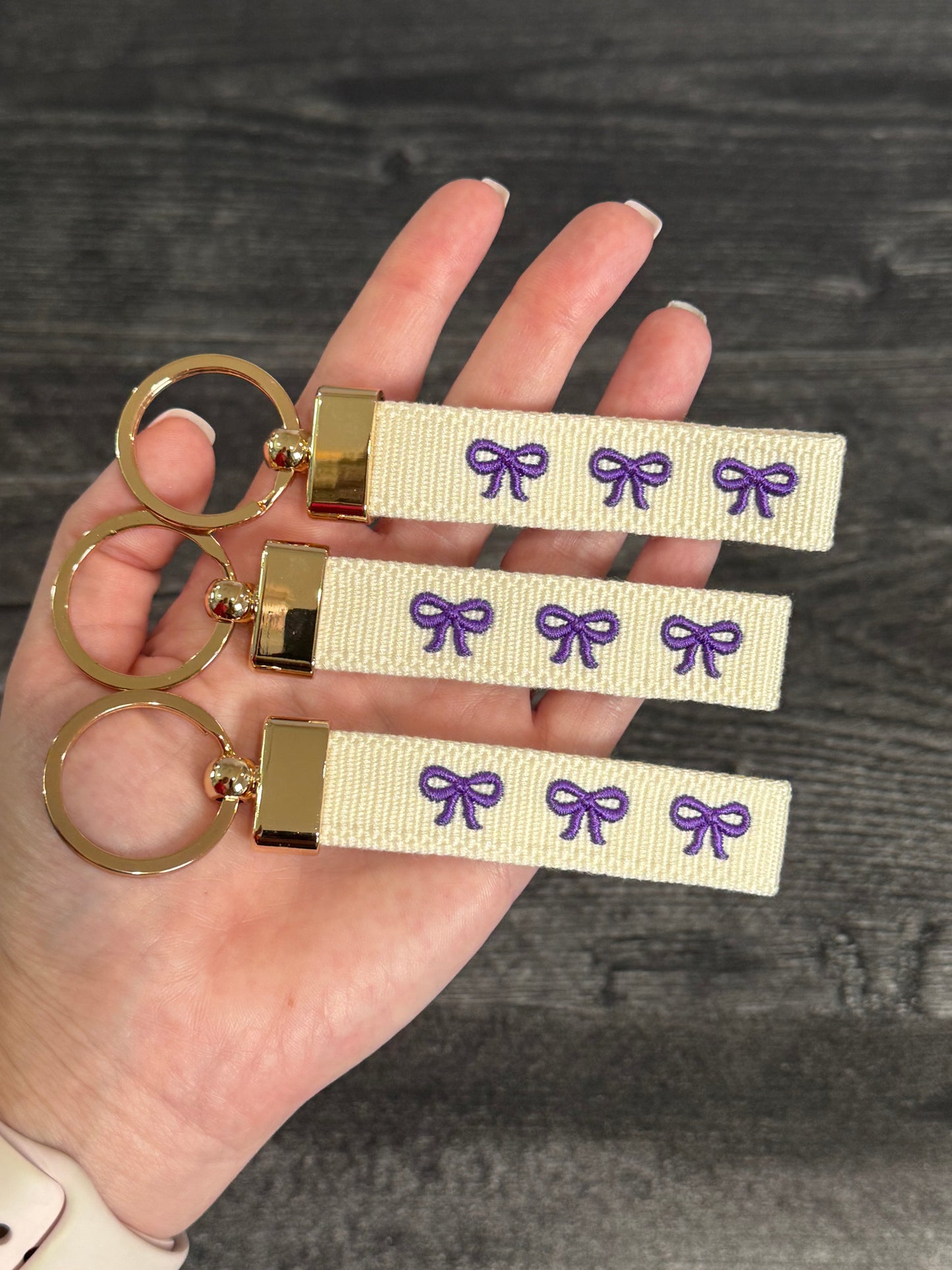 Purple Bows Embroidered Keychain