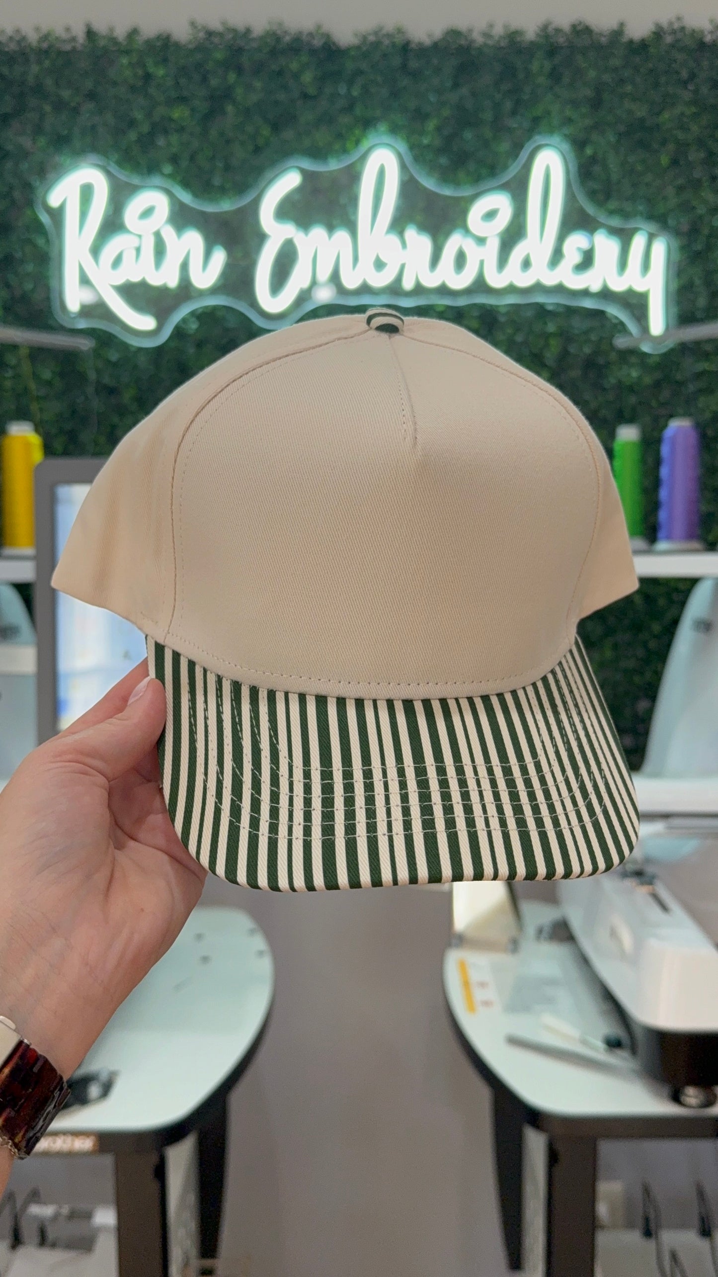 Dark Green Stripes Trucker Hat (blank)