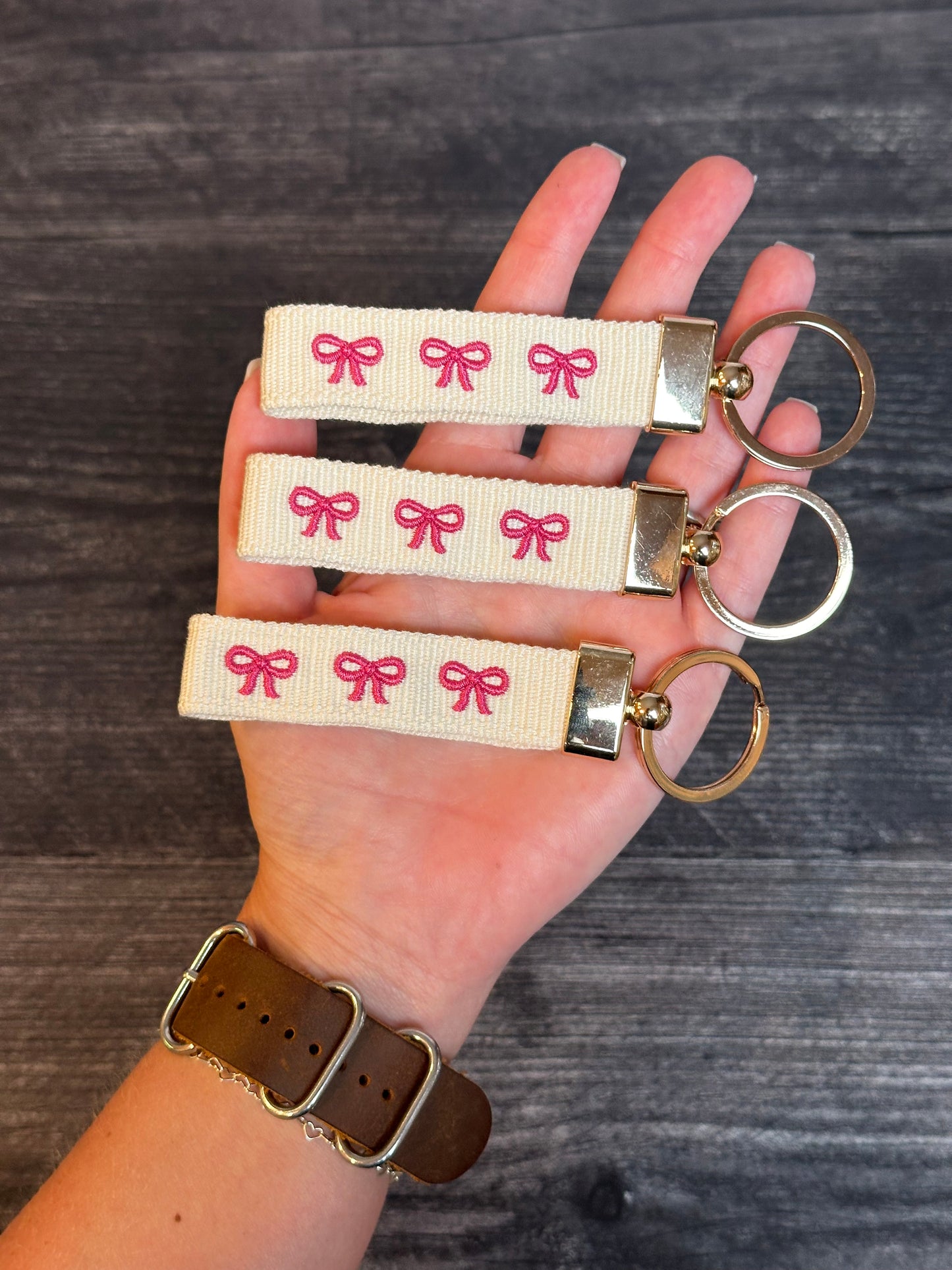 Pink Bows Embroidered Keychain