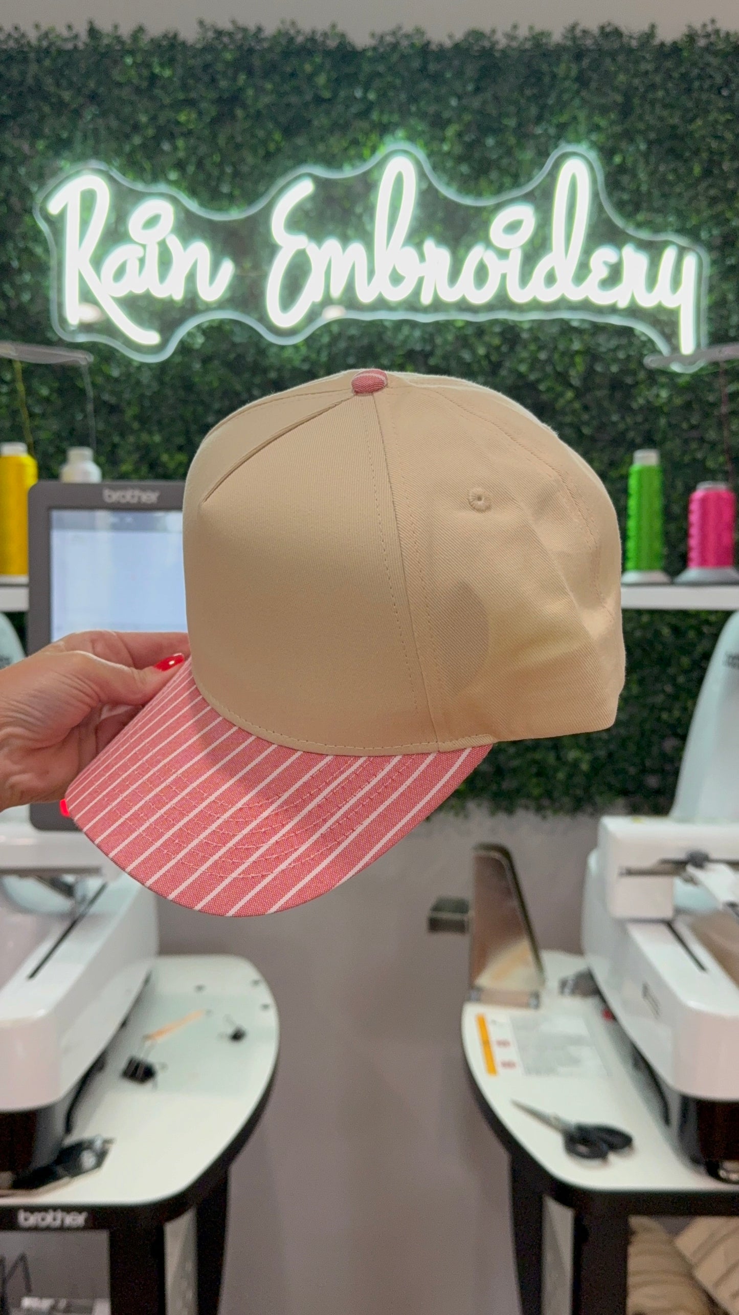 Red Striped Bill (blank) Trucker Hat