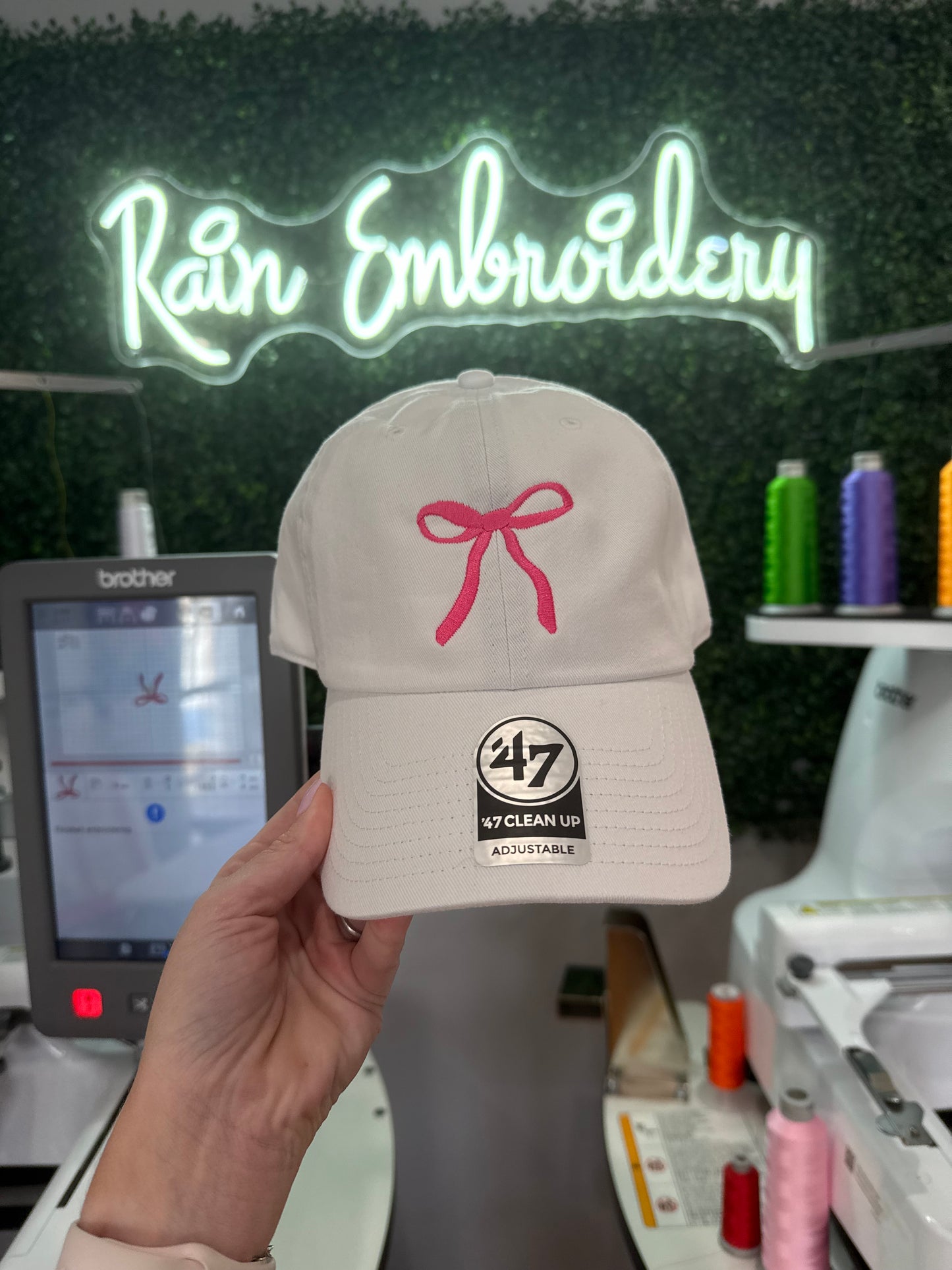 Pink Coquette Bow Embroidered Hat