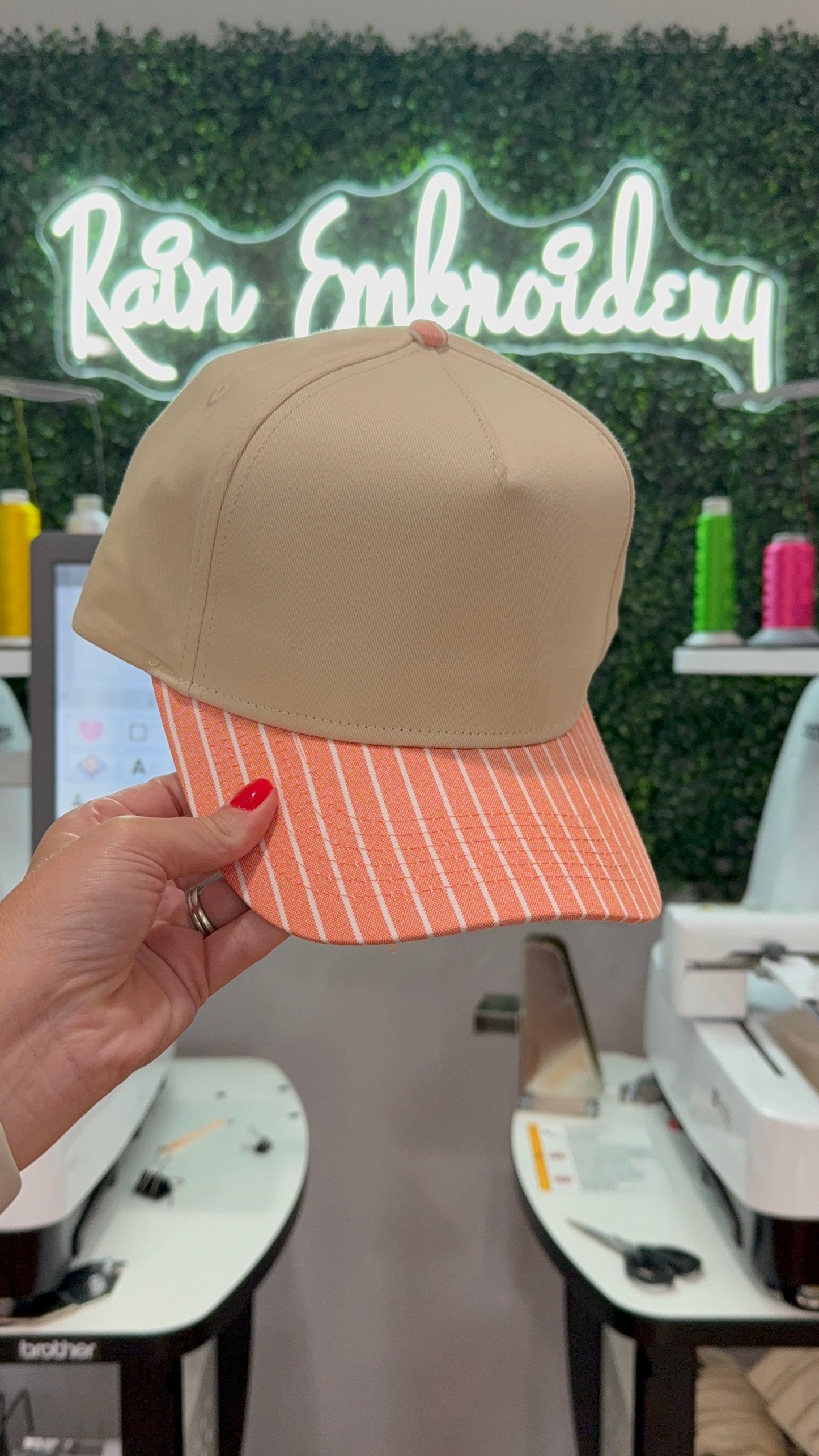 Orange Striped Bill (blank) Trucker Hat