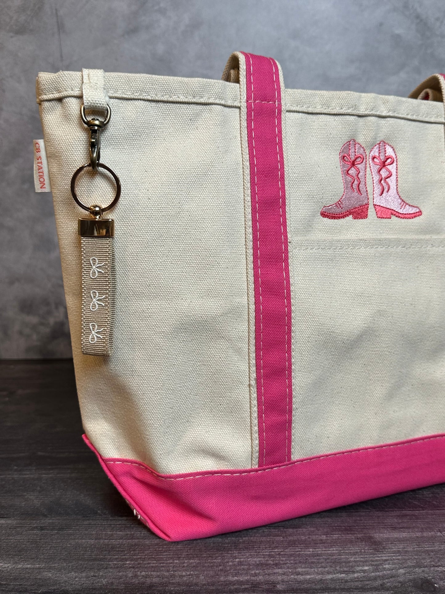 White Bows Embroidered Keychain