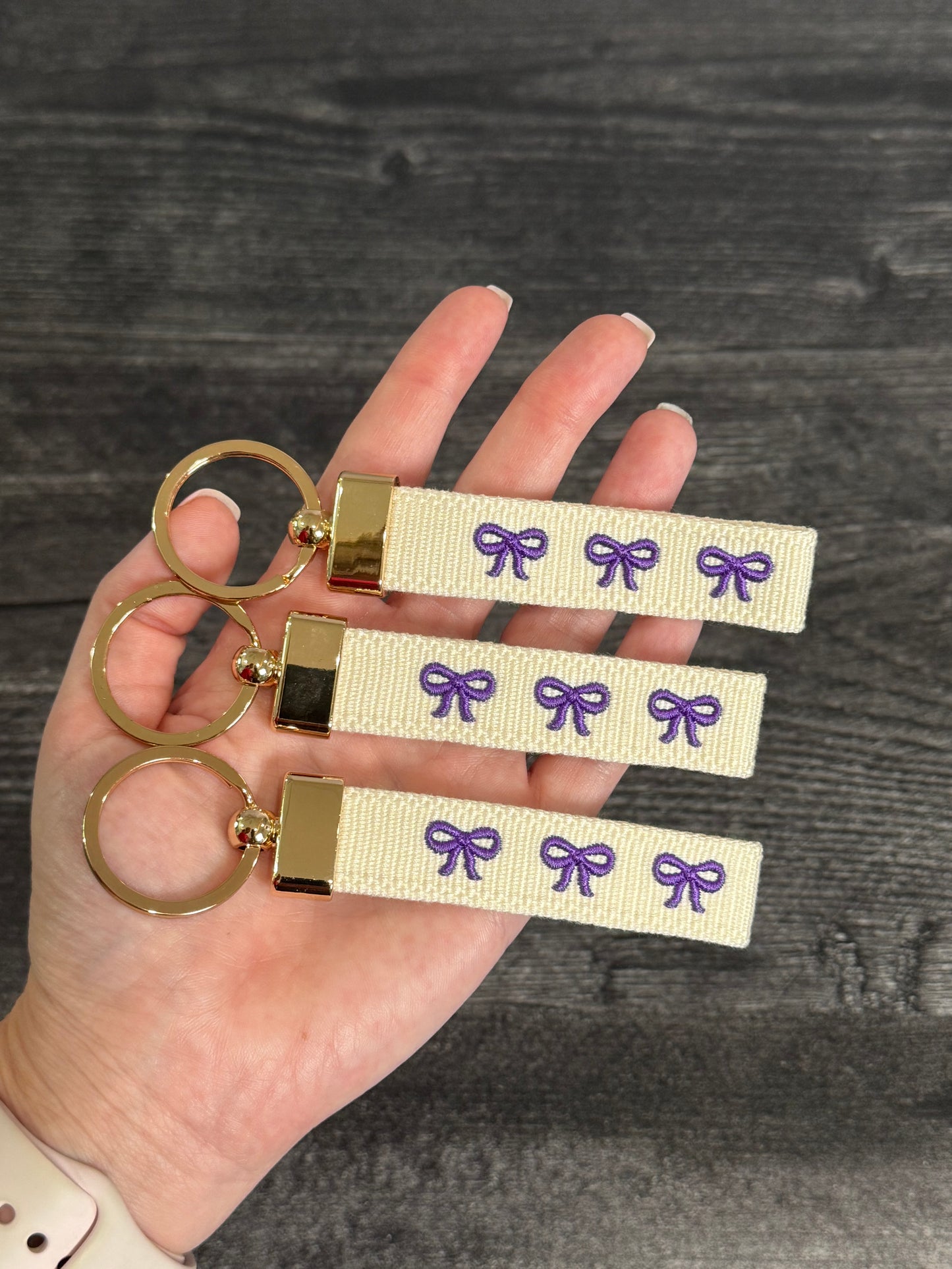 Purple Bows Embroidered Keychain