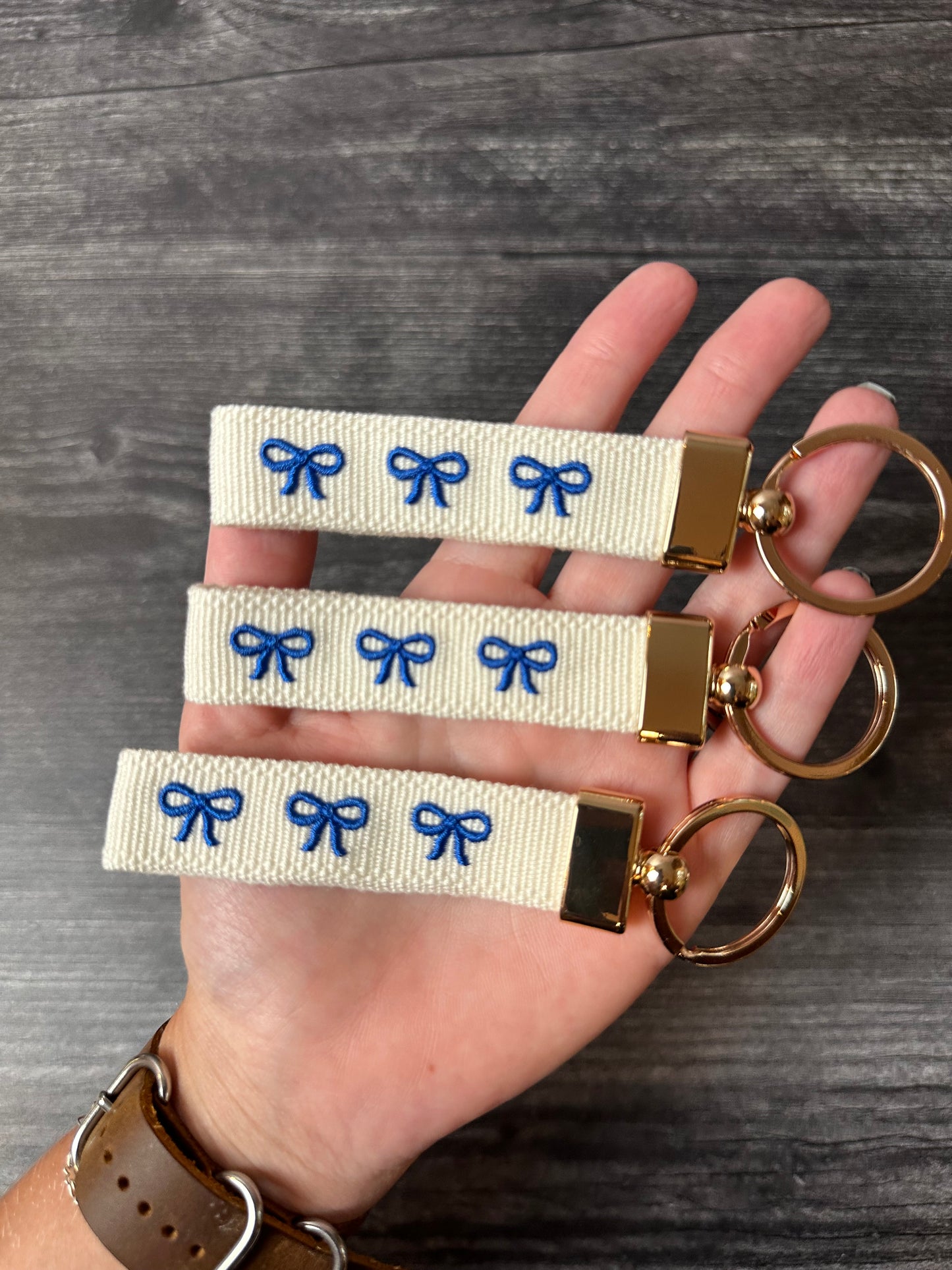 Blue Bows Embroidered Keychain