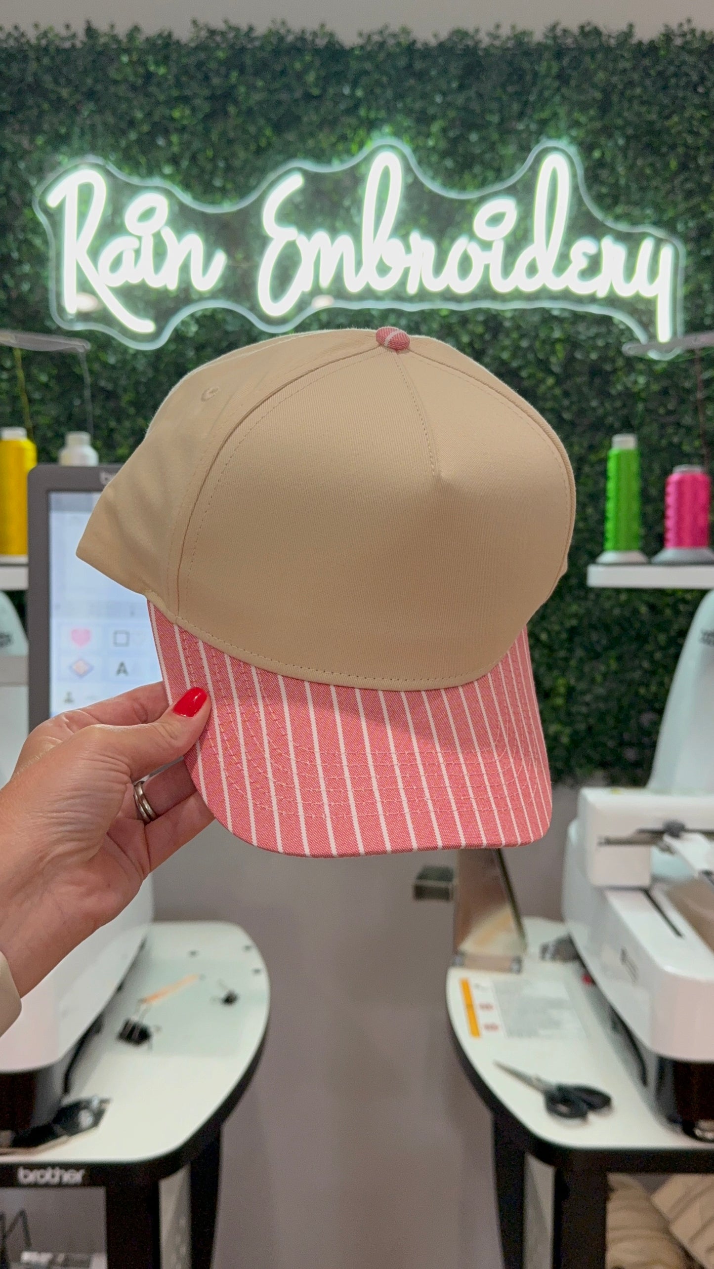 Red Striped Bill (blank) Trucker Hat