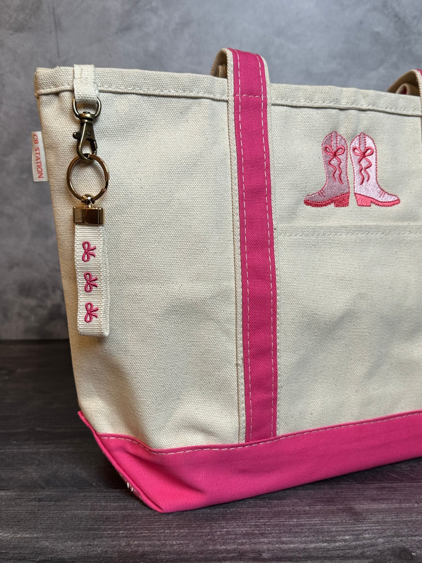 Pink Bows Embroidered Keychain