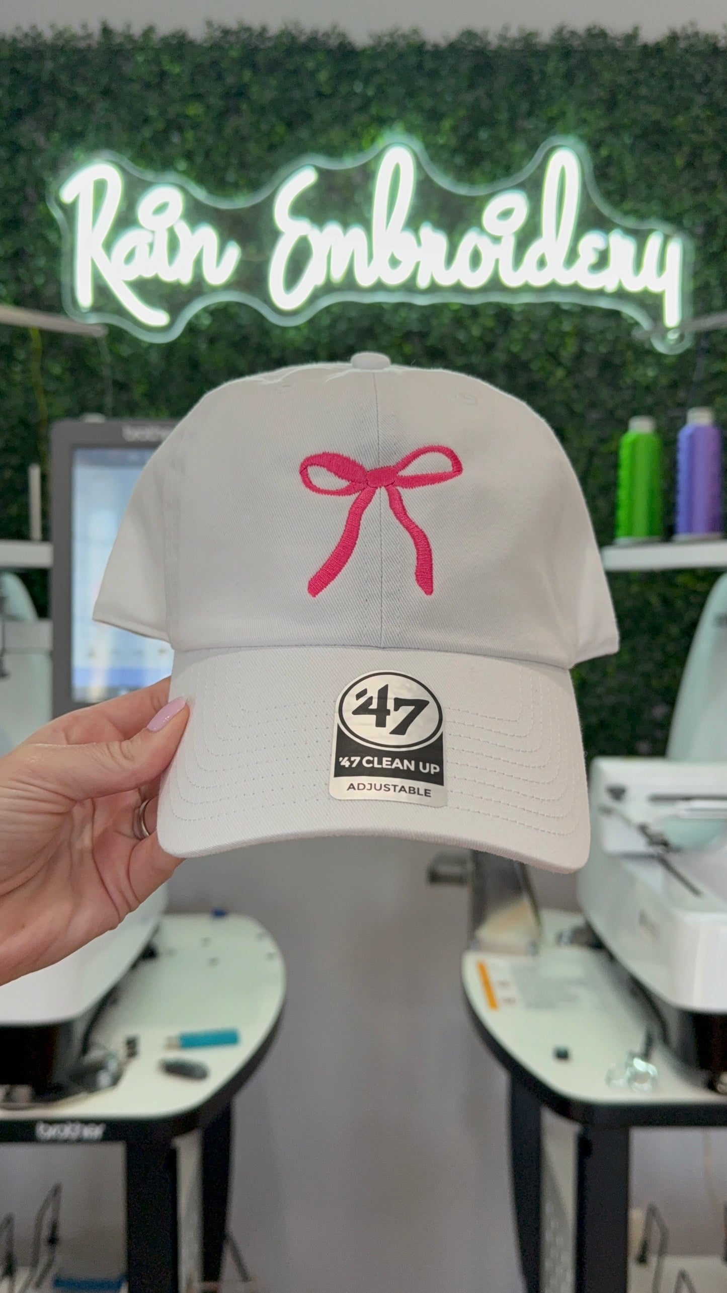 Pink Coquette Bow Embroidered Hat