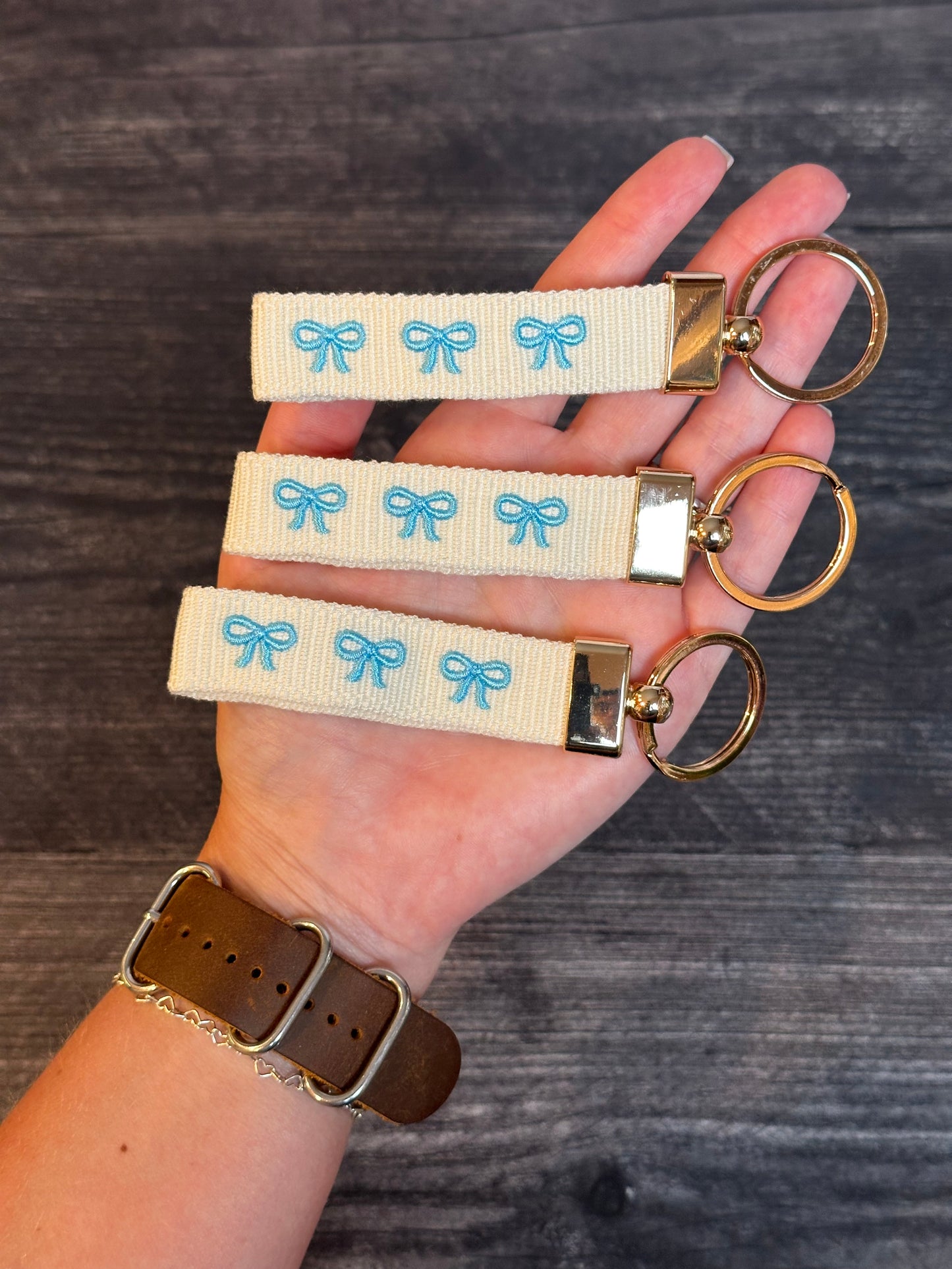 Blue Bows Embroidered Keychain