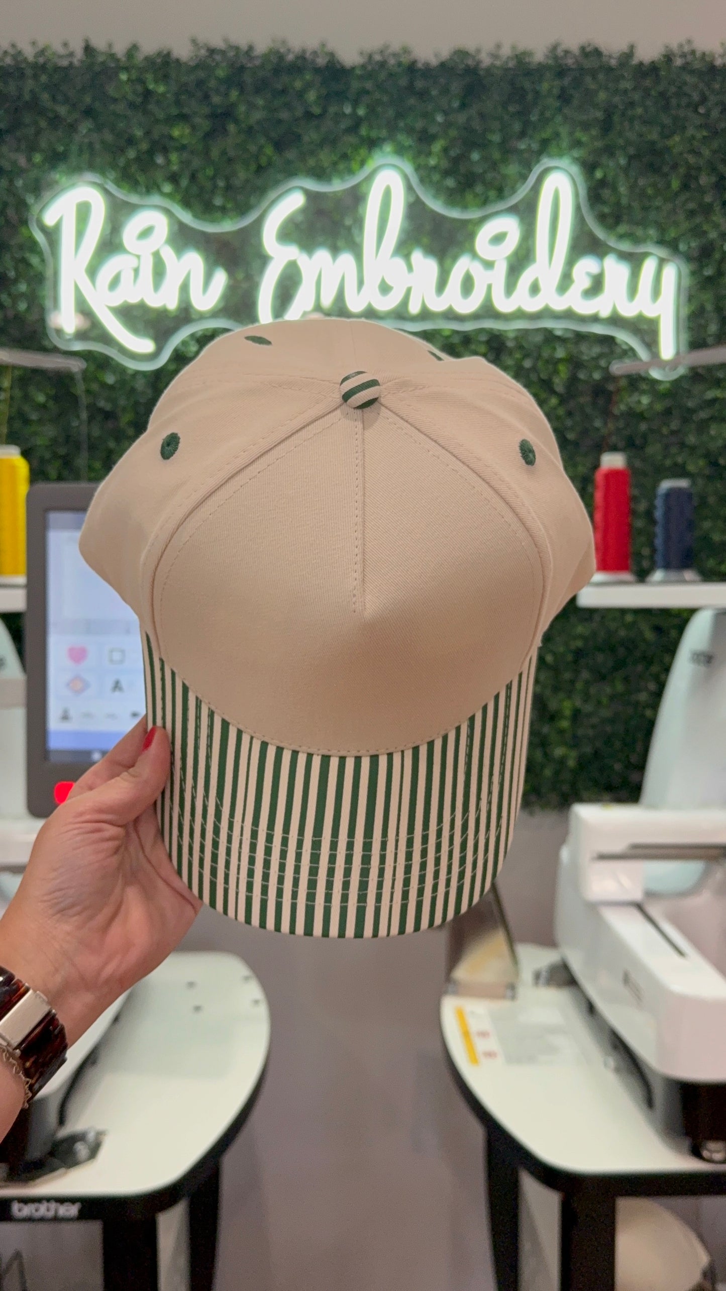 Dark Green Stripes Trucker Hat (blank)