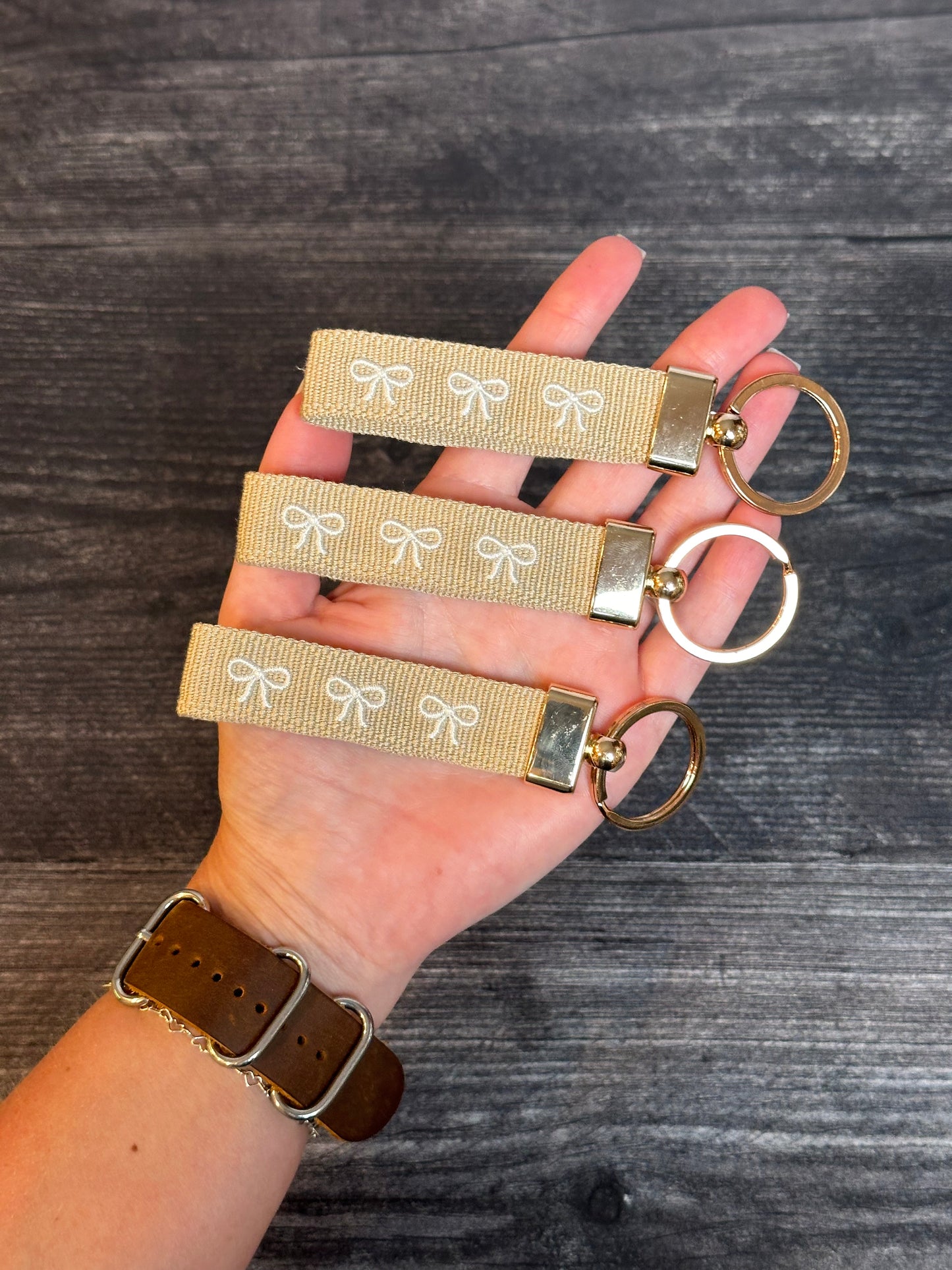 White Bows Embroidered Keychain