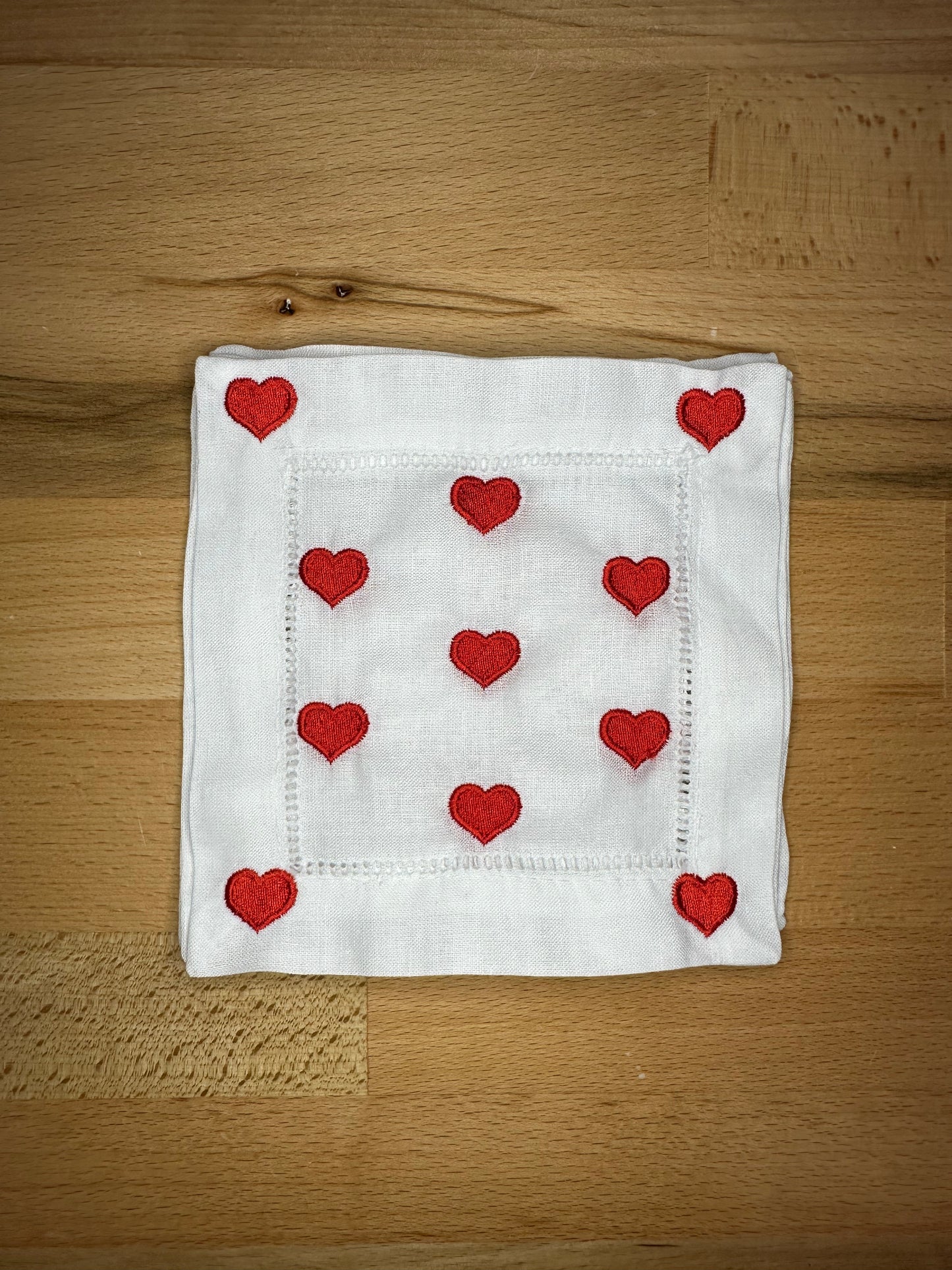 Heart Embroidered Cocktail Napkins