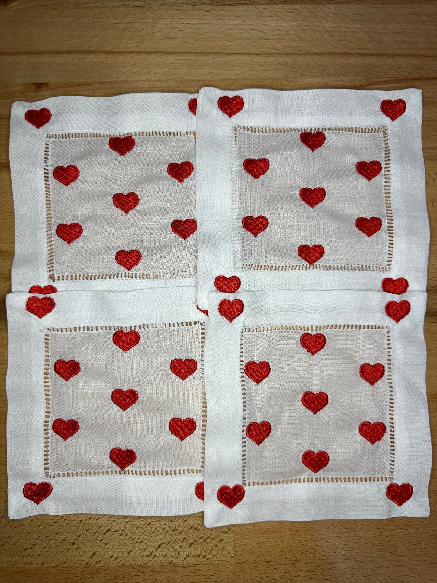 Heart Embroidered Cocktail Napkins