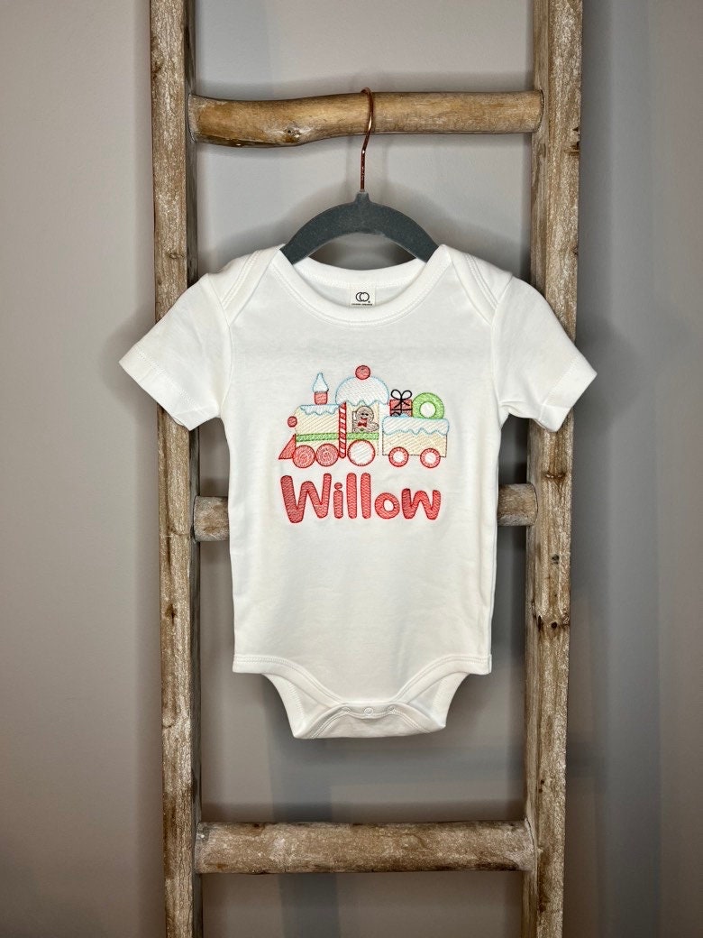 Gingerbread Man Christmas Train Embroidered Kid Shirt / Baby Gingerbread Train Bodysuit / Christmas Train Onesie / Christmas Baby / Toddler