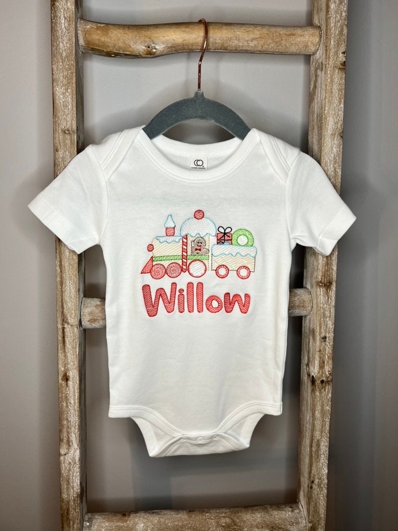 Gingerbread Man Christmas Train Embroidered Kid Shirt / Baby Gingerbread Train Bodysuit / Christmas Train Onesie / Christmas Baby / Toddler