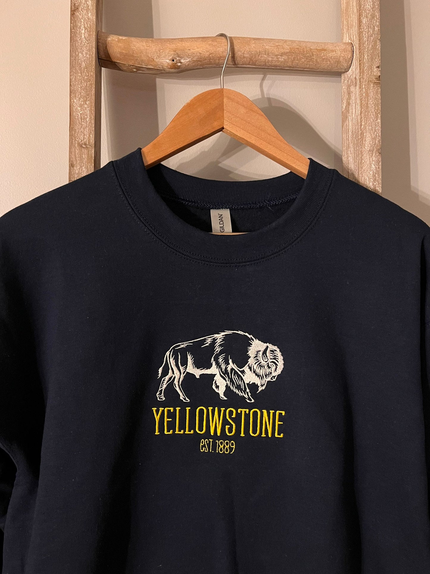 Yellowstone Embroidered Crewneck / Wyoming Travel / Buffalo Embroidery / Yellowstone National Park