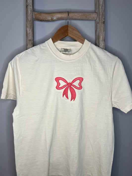 Pink Bow Embroidered Tee / Bow Embroidery