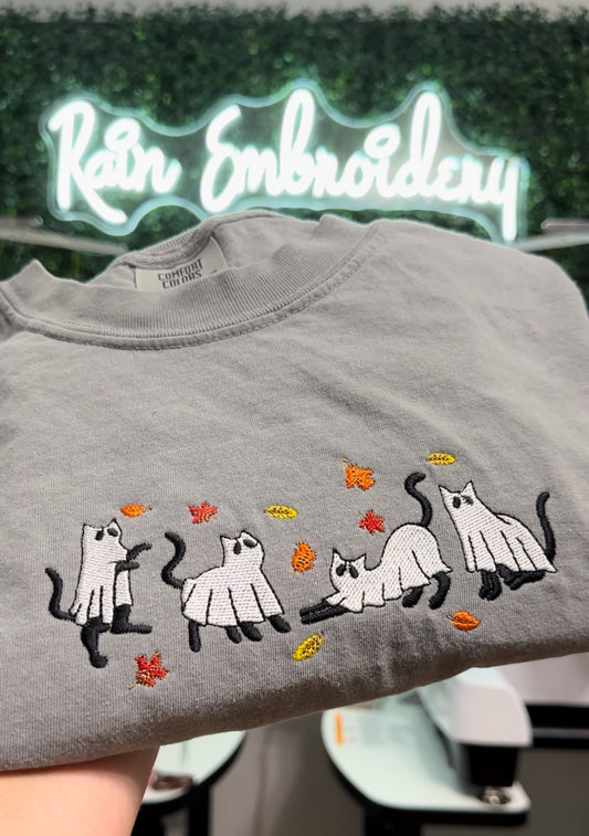 Cat Ghost Embroidered Fall Tee