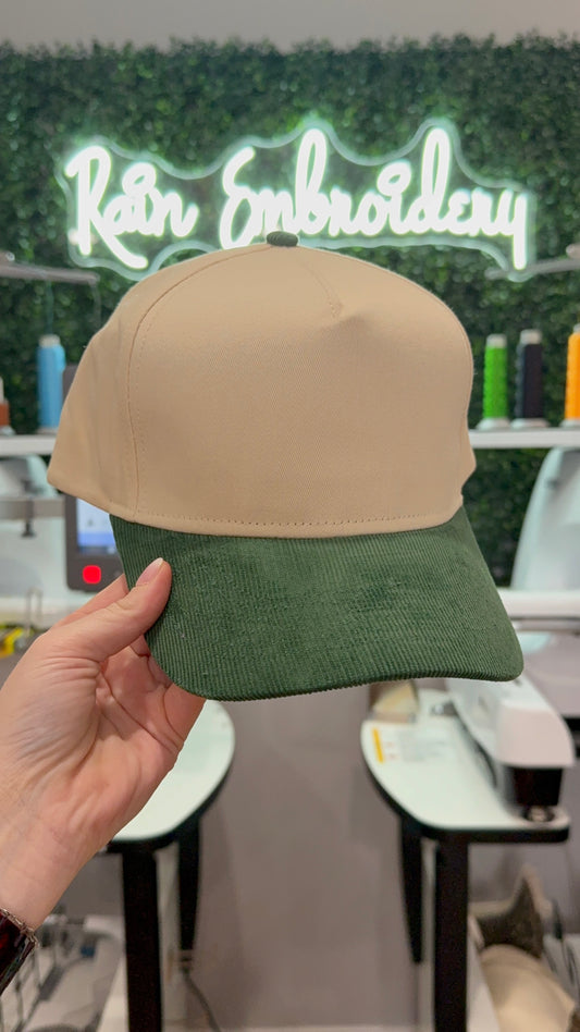 Green Corduroy Bill Trucker Hat (blank)