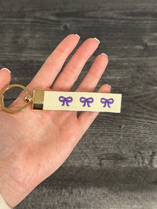 Purple Bows Embroidered Keychain