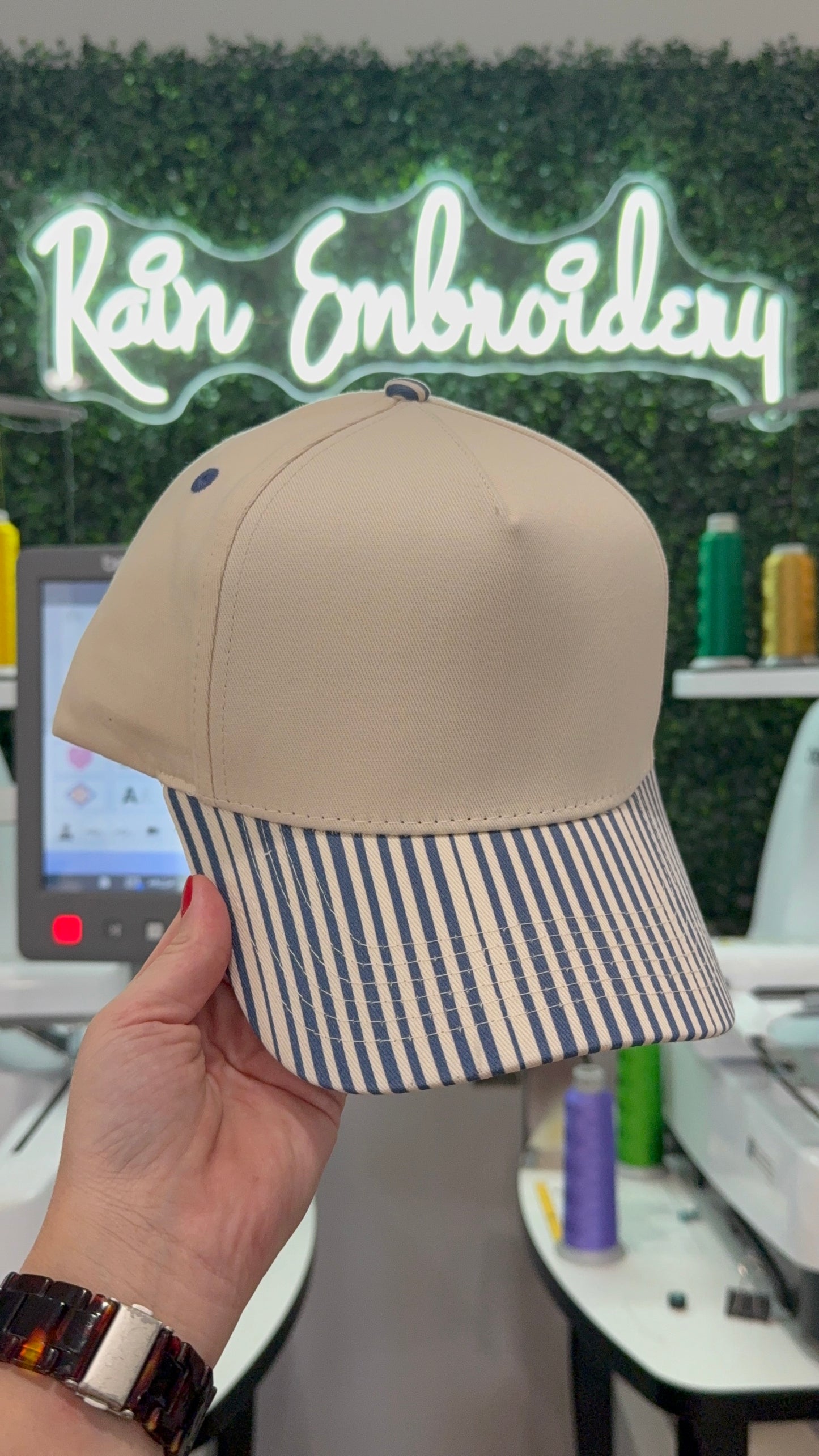 Navy Blue Stripes Trucker Hat (blank)