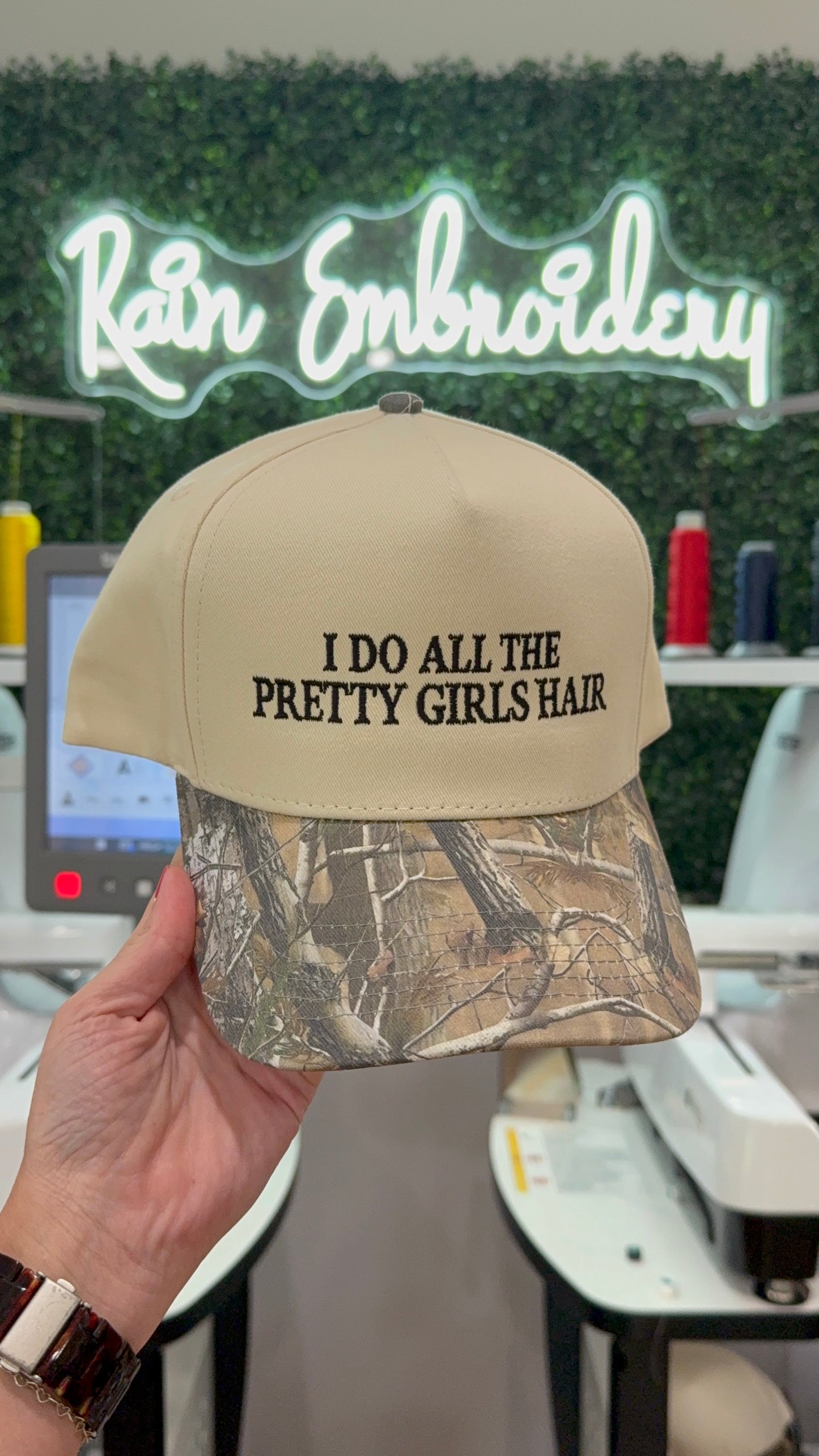 I Do All The Pretty Girls Hair / Camo Embroidered Hat