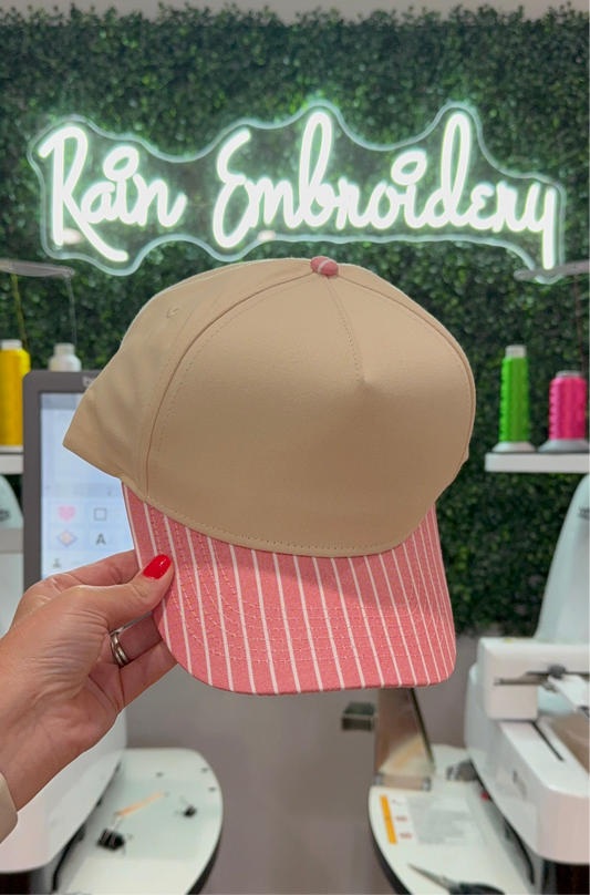 Red Striped Bill (blank) Trucker Hat