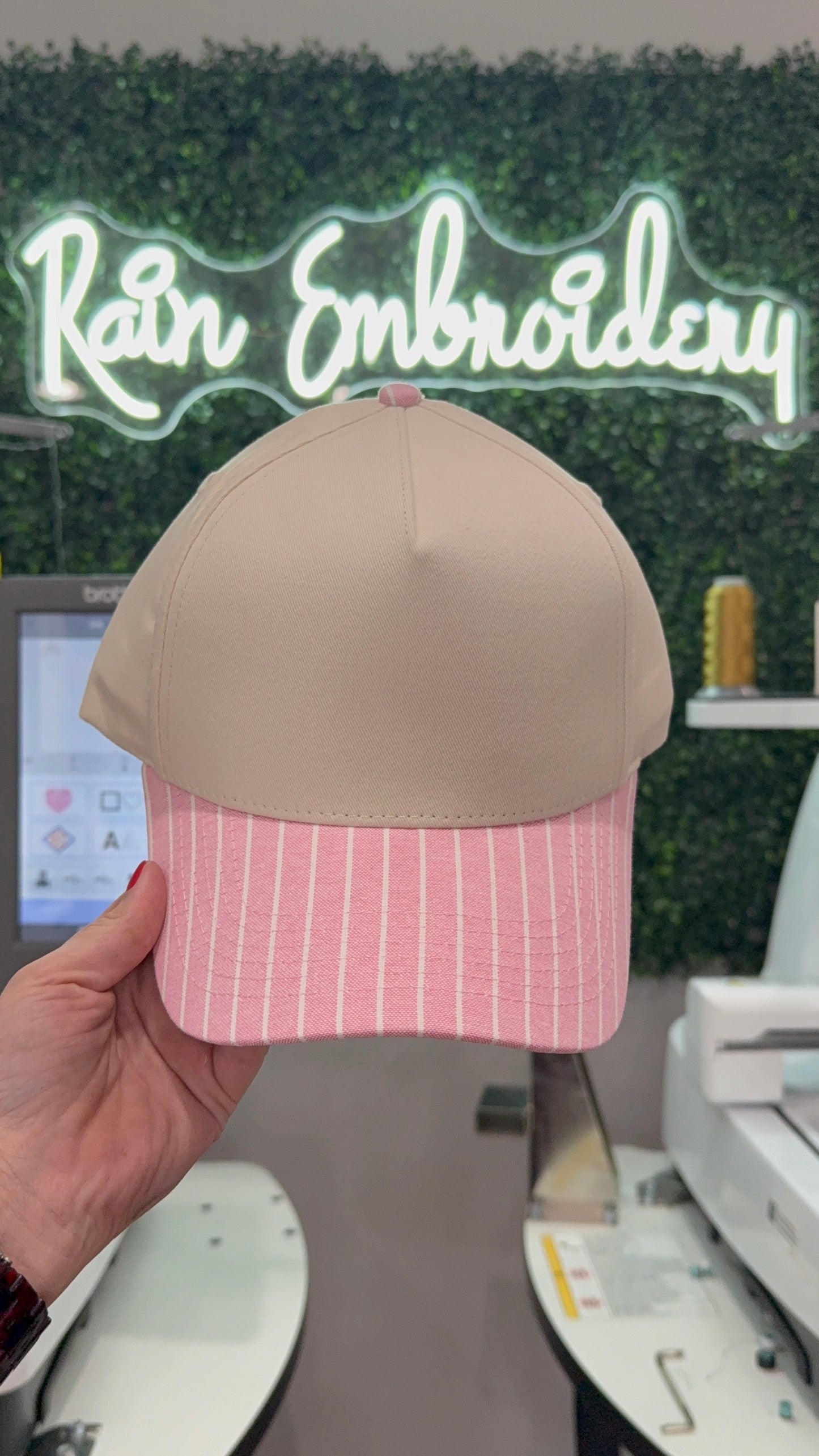 Pink Striped Trucker Hat (blank)