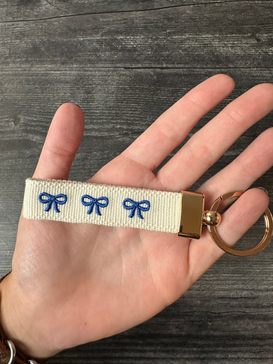 Blue Bows Embroidered Keychain