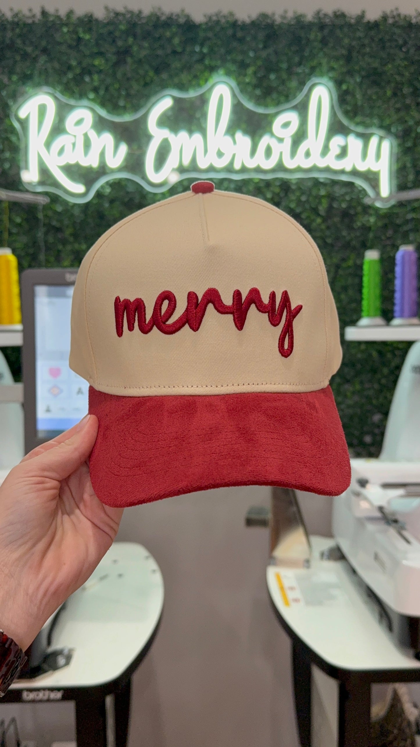 Merry Embroidered Suede Trucker Hat