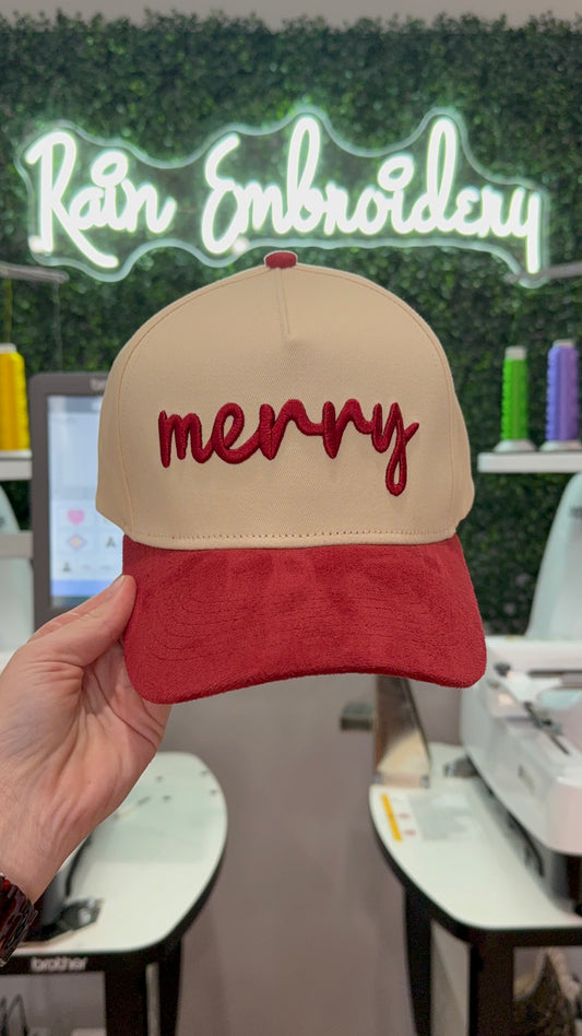 Merry Embroidered Suede Trucker Hat