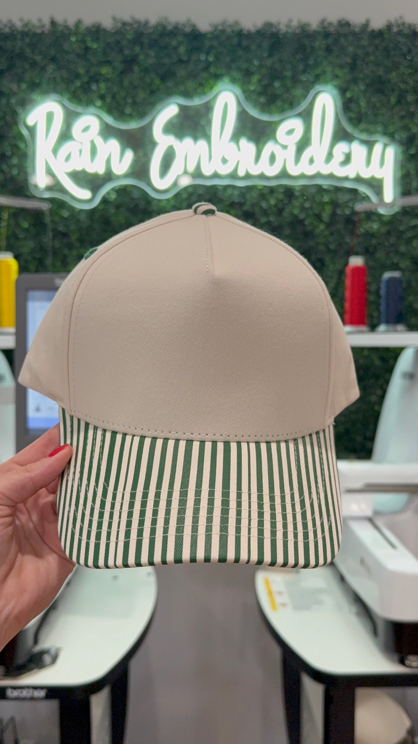 Dark Green Stripes Trucker Hat (blank)