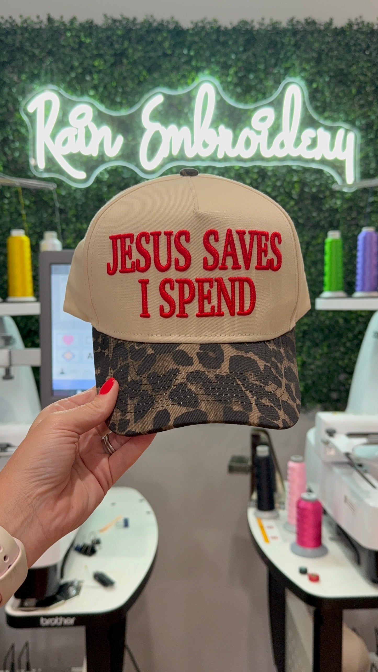 JESUS SAVES I SPEND Leopard Vintage Hat / Embroidered Hat