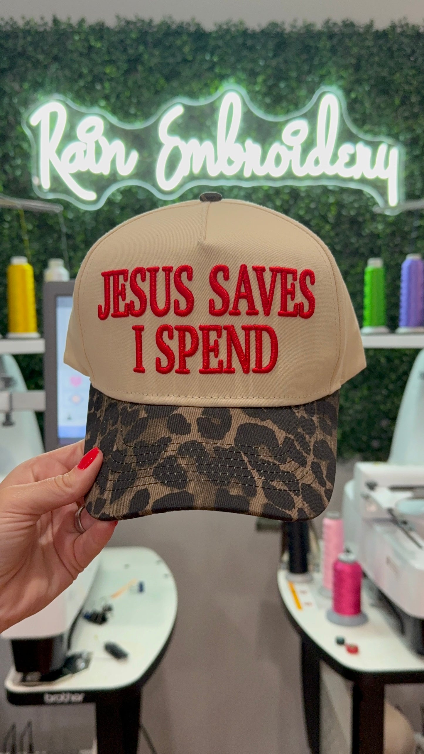 JESUS SAVES I SPEND Leopard Vintage Hat / Embroidered Hat