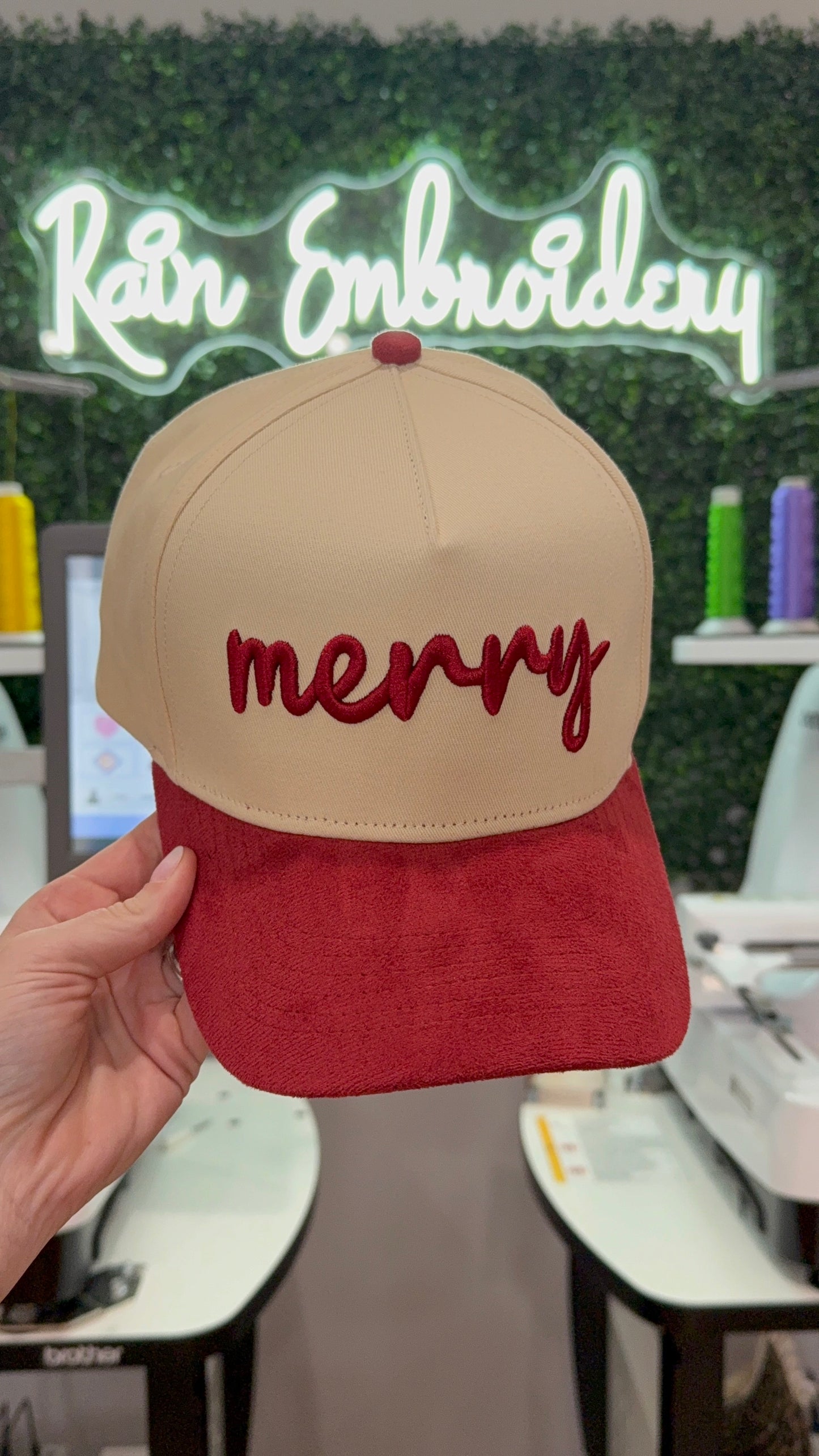 Merry Embroidered Suede Trucker Hat
