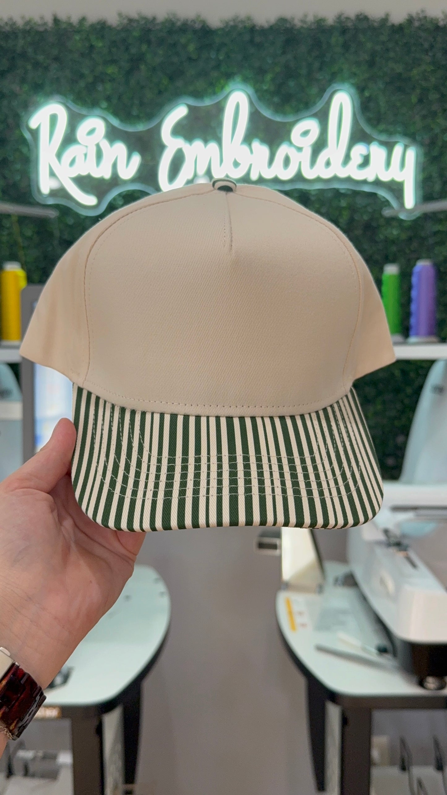 Dark Green Stripes Trucker Hat (blank)