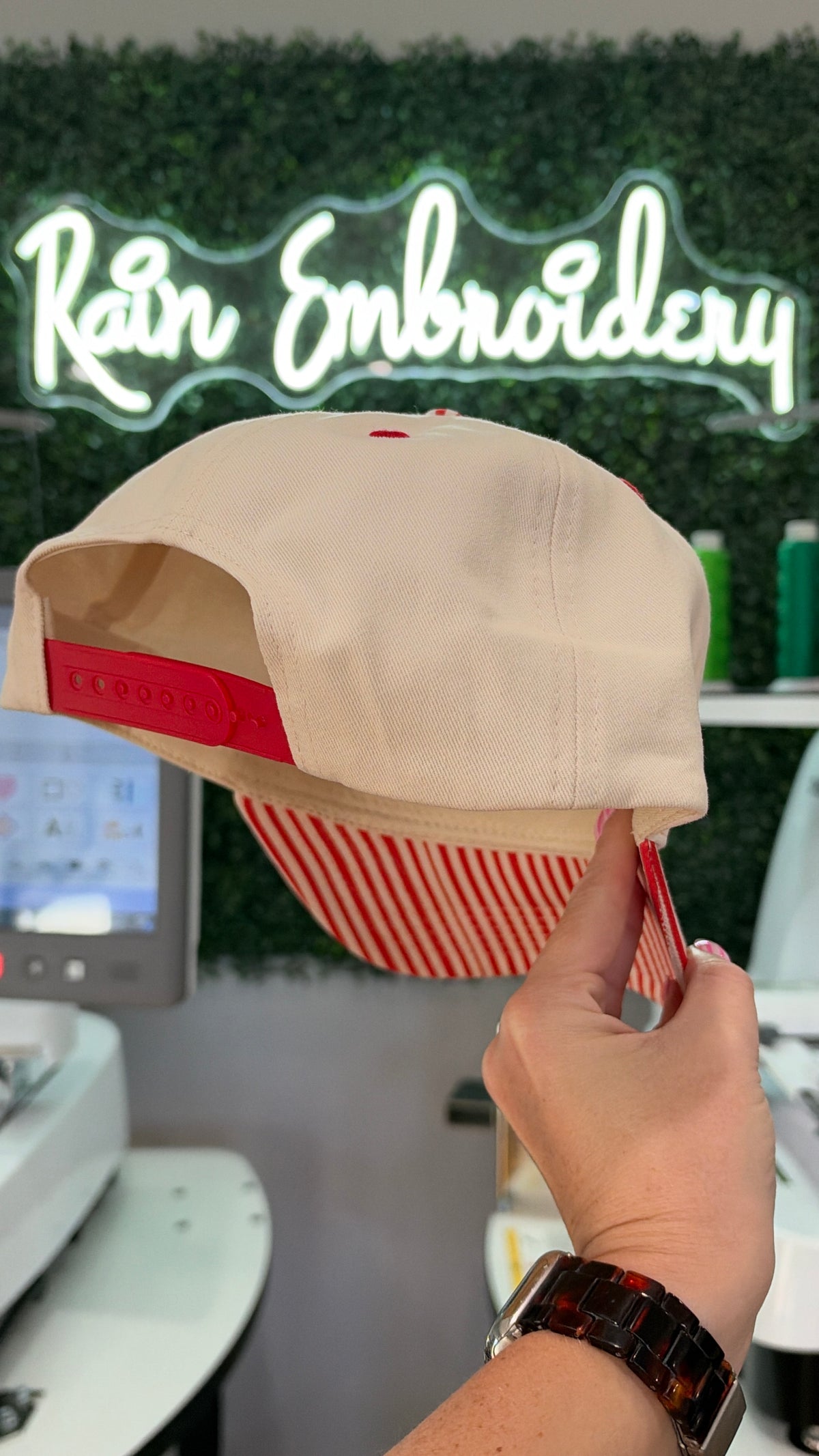 Better Not Pout / Red Stripe Embroidered Hat