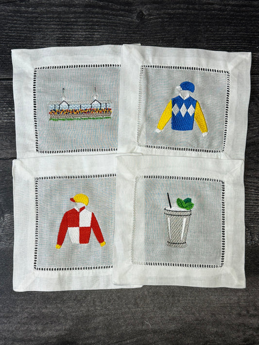 Horse Racing Embroidered Cocktail Napkins