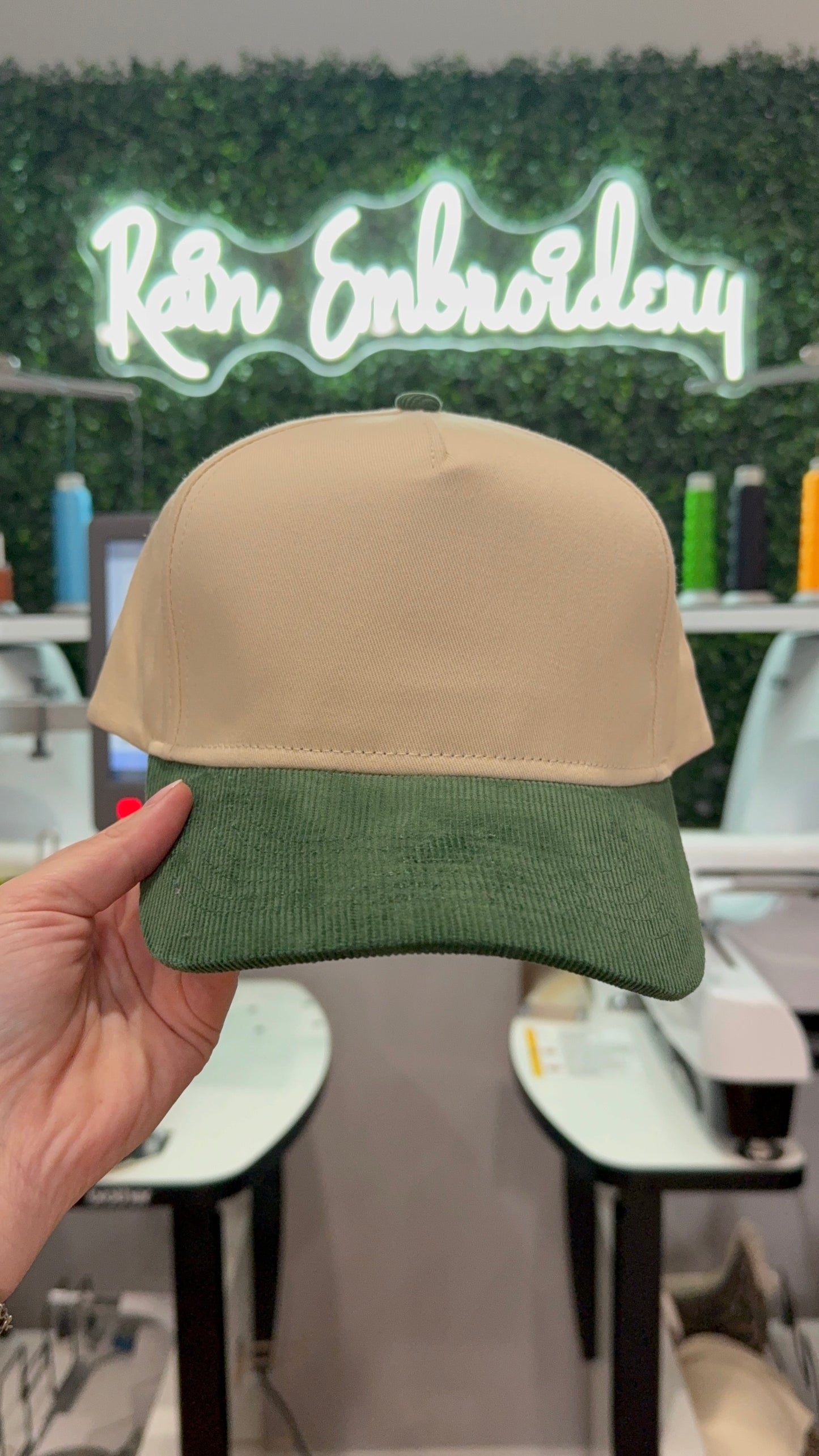 Green Corduroy Bill Trucker Hat (blank)