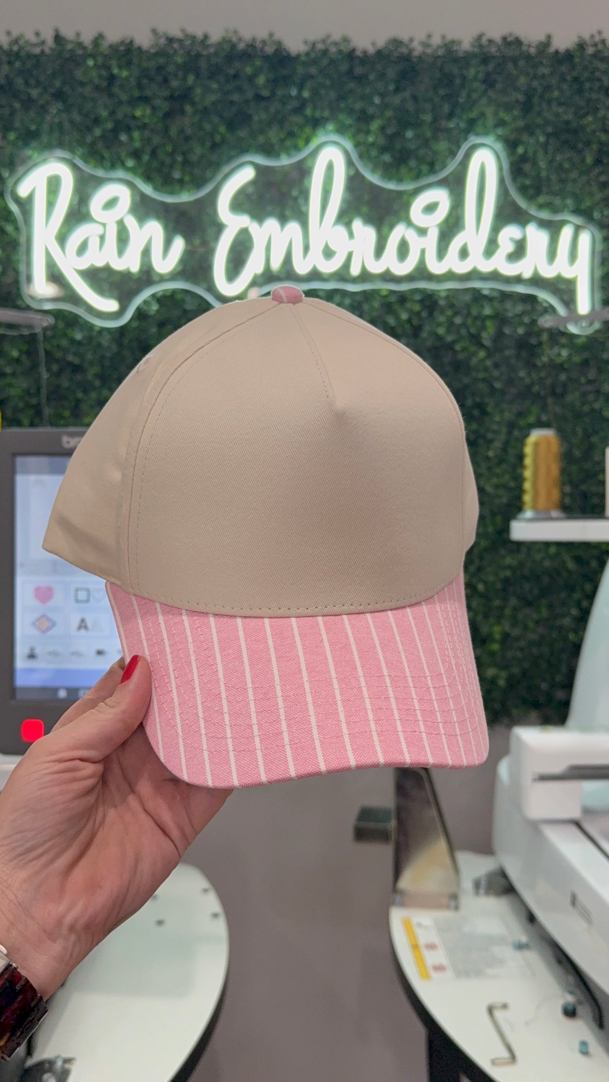 Pink Striped Trucker Hat (blank)