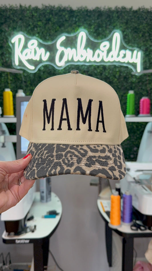 MAMA leopard embroidered trucker hat
